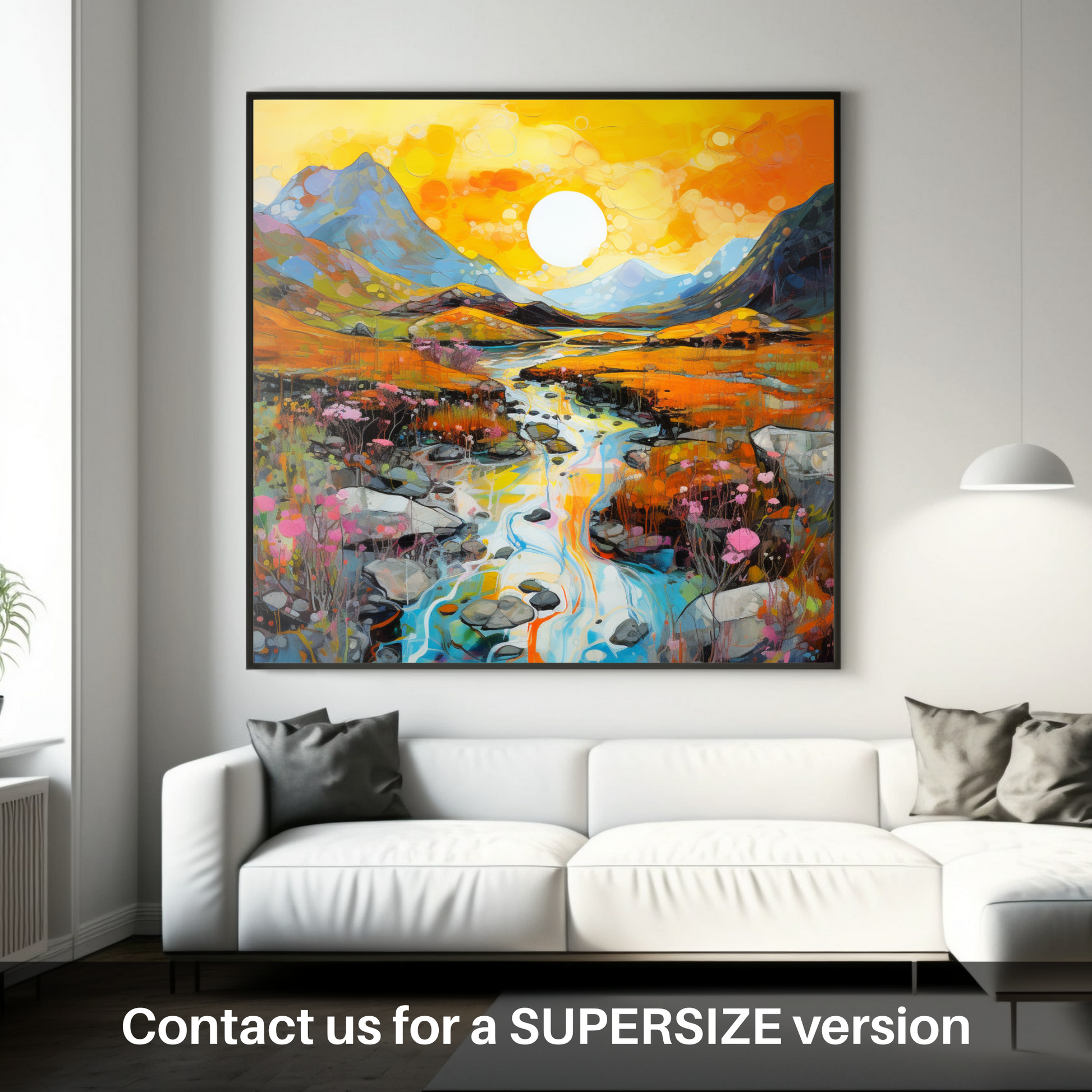 Huge supersize print of Isle of Skye Fairy Pools at golden hour in summer