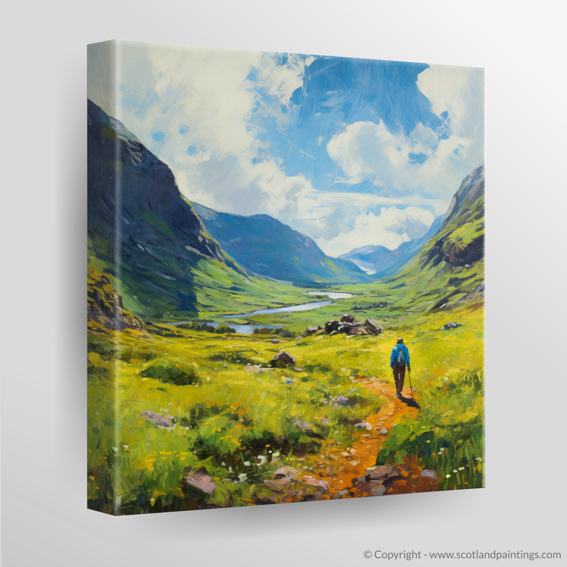 Canvas Print of Lone hiker in Glencoe during summer