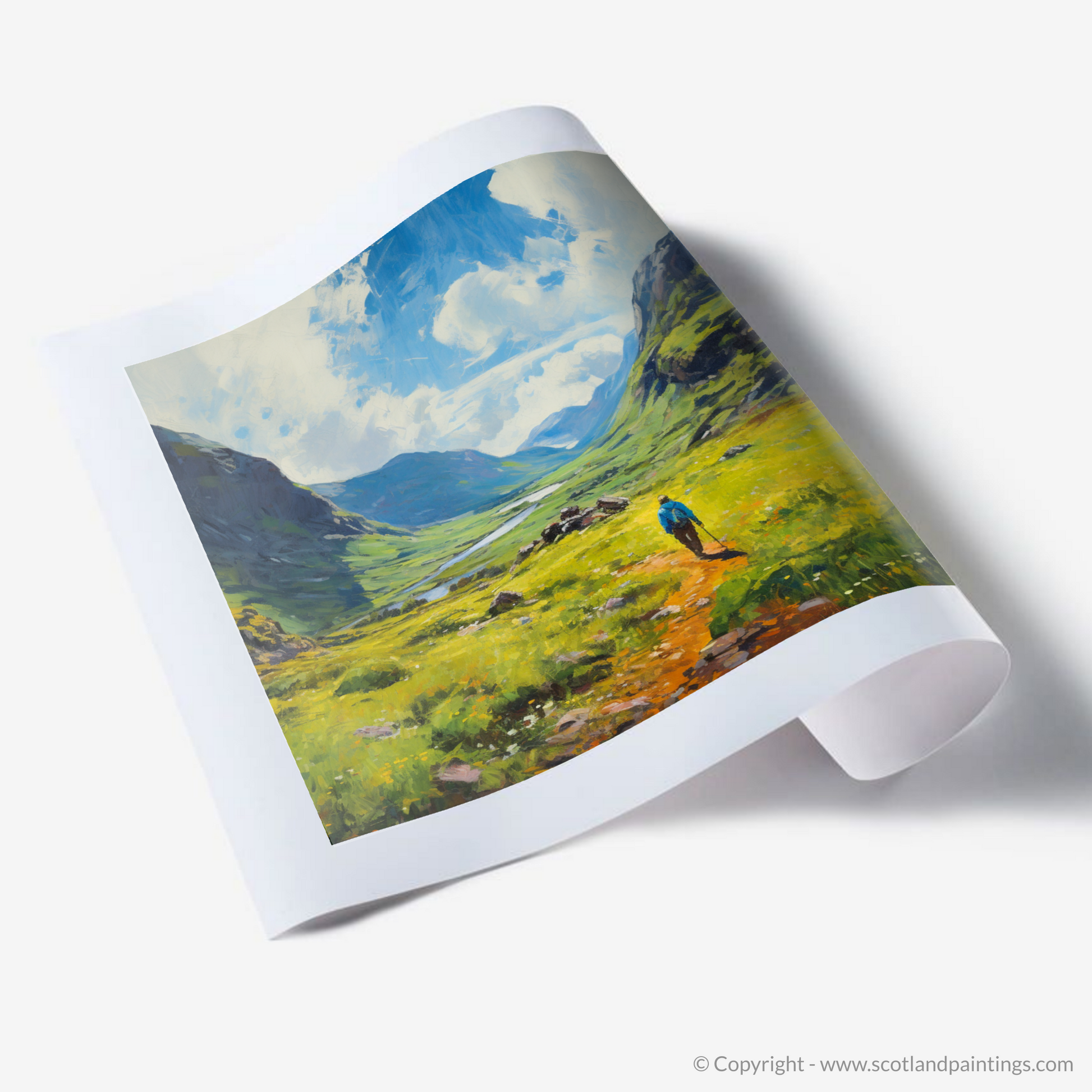 Art Print of Lone hiker in Glencoe during summer