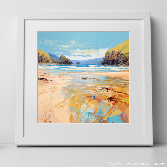 Art Print of Durness Beach, Sutherland in summer with a white frame