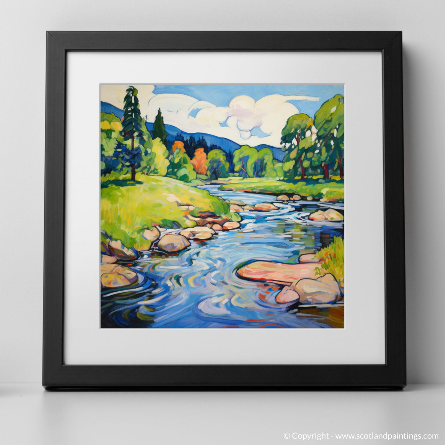 Art Print of River Isla, Perthshire in summer with a black frame