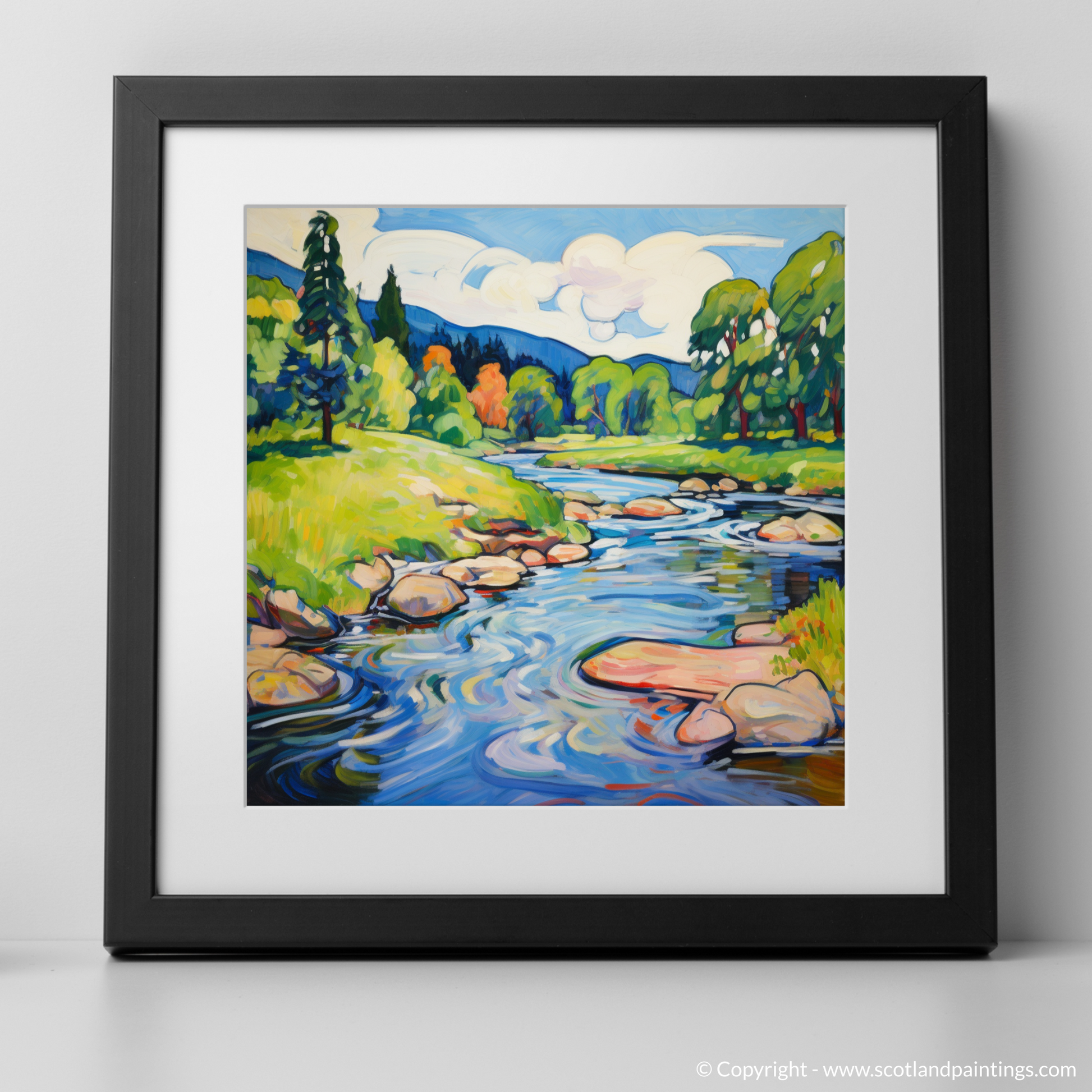Art Print of River Isla, Perthshire in summer with a black frame