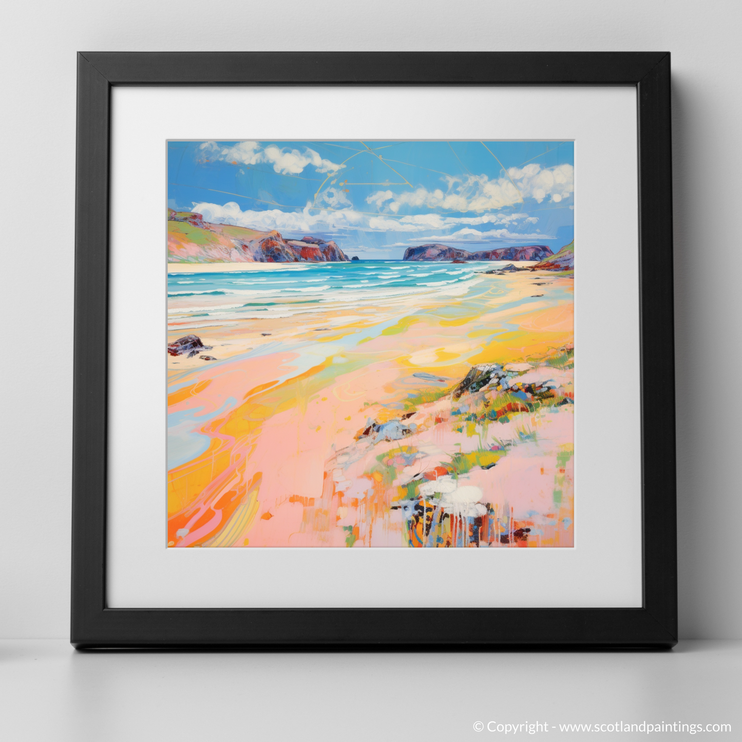 Art Print of Durness Beach, Sutherland in summer with a black frame