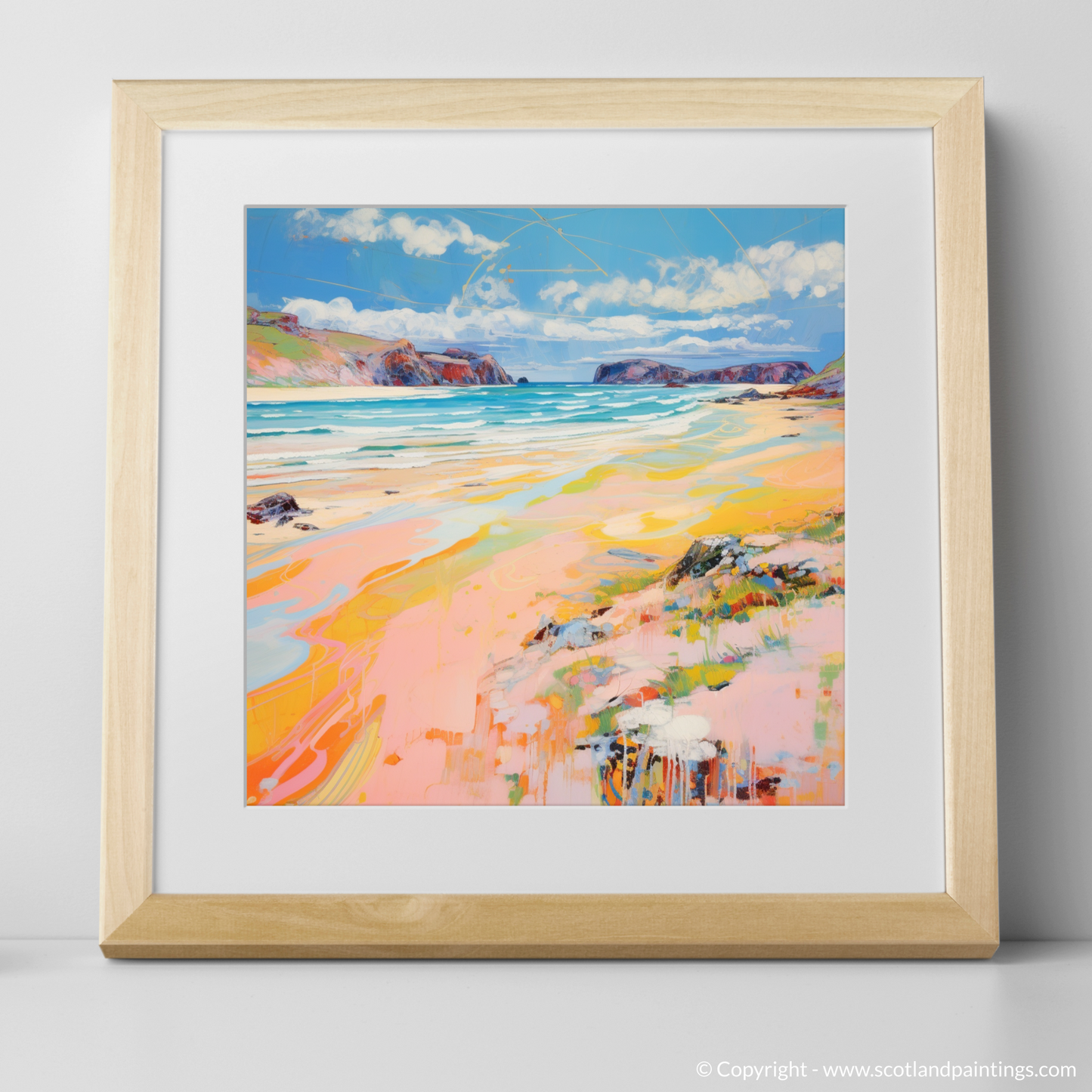 Art Print of Durness Beach, Sutherland in summer with a natural frame