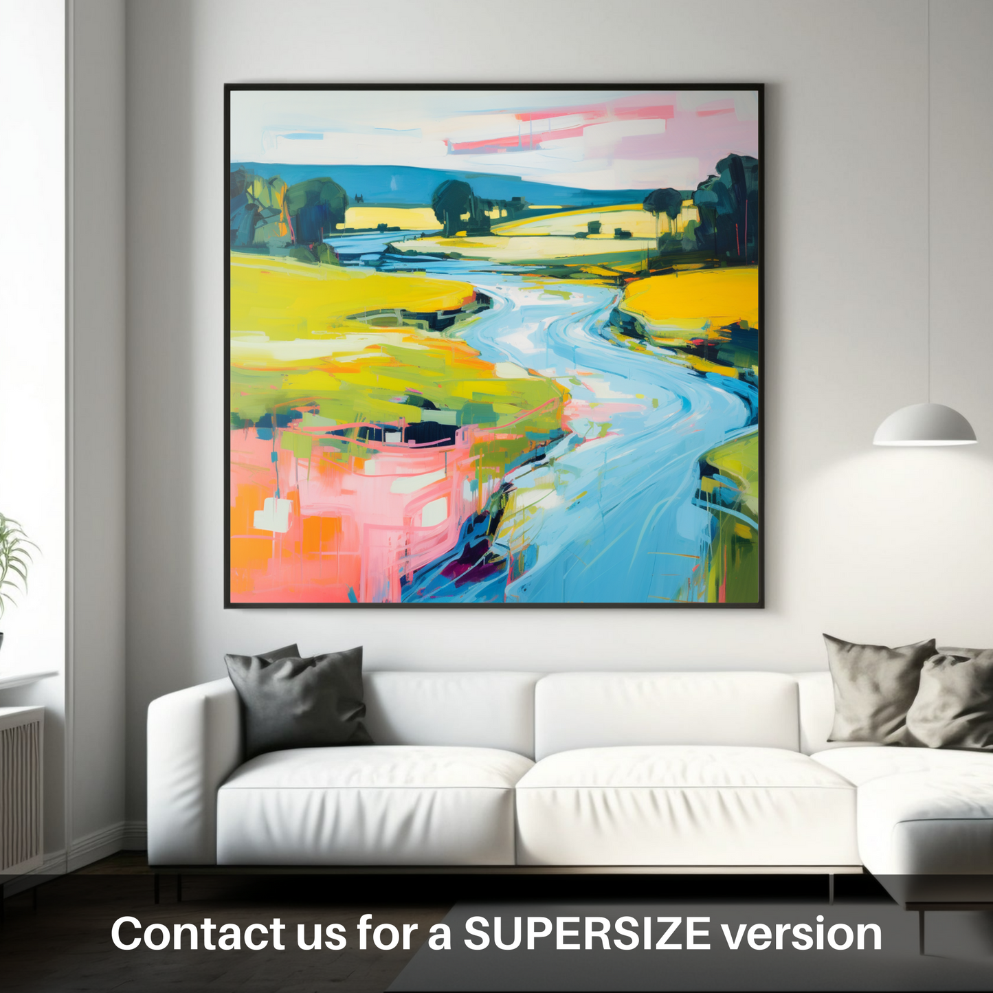 Painting and Art Print of River Nith, Dumfries and Galloway in summer. Summer Splendour of River Nith: A Modern Scottish Panorama.