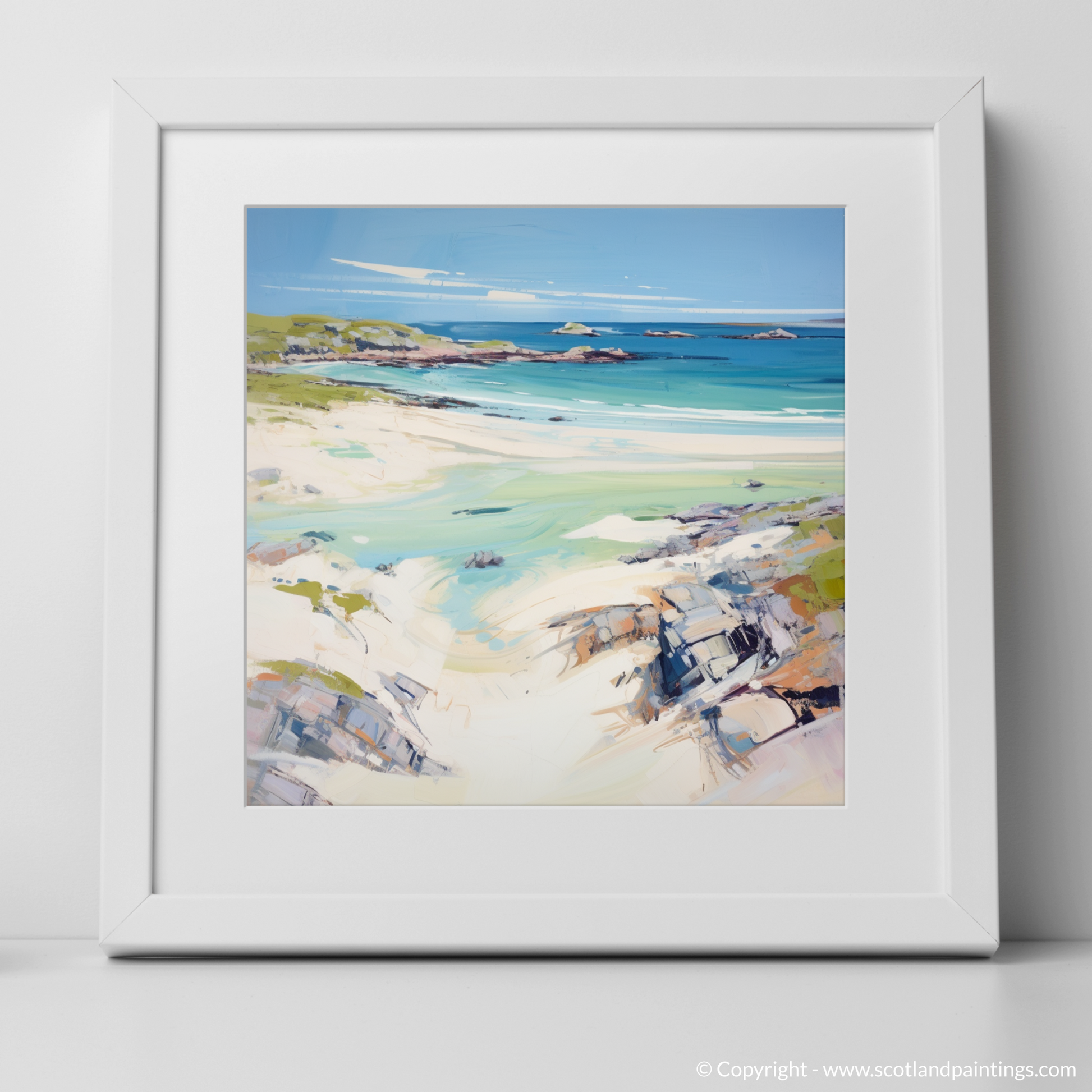 Art Print of Achmelvich Beach, Sutherland in summer with a white frame