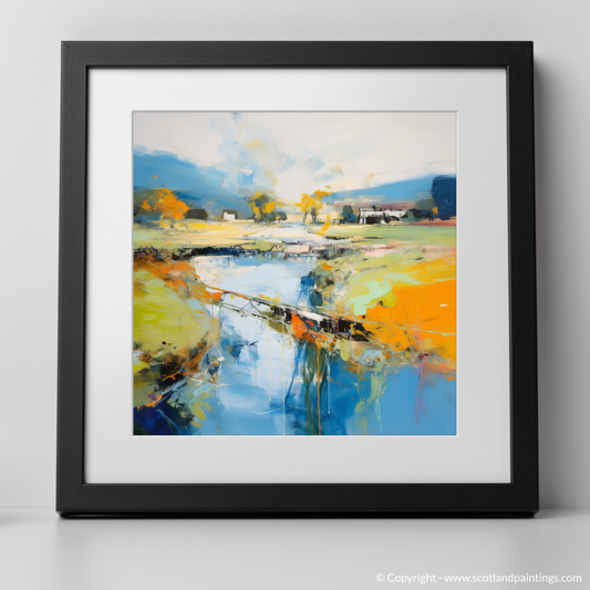 Art Print of River Almond, Edinburgh in summer with a black frame