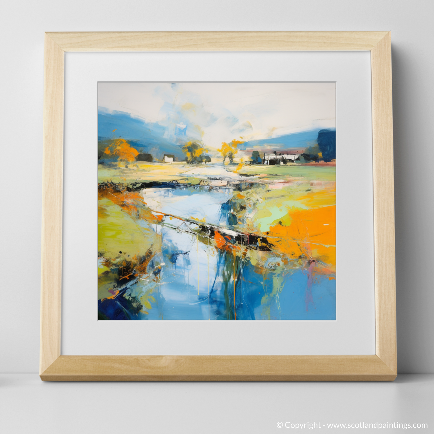 Art Print of River Almond, Edinburgh in summer with a natural frame