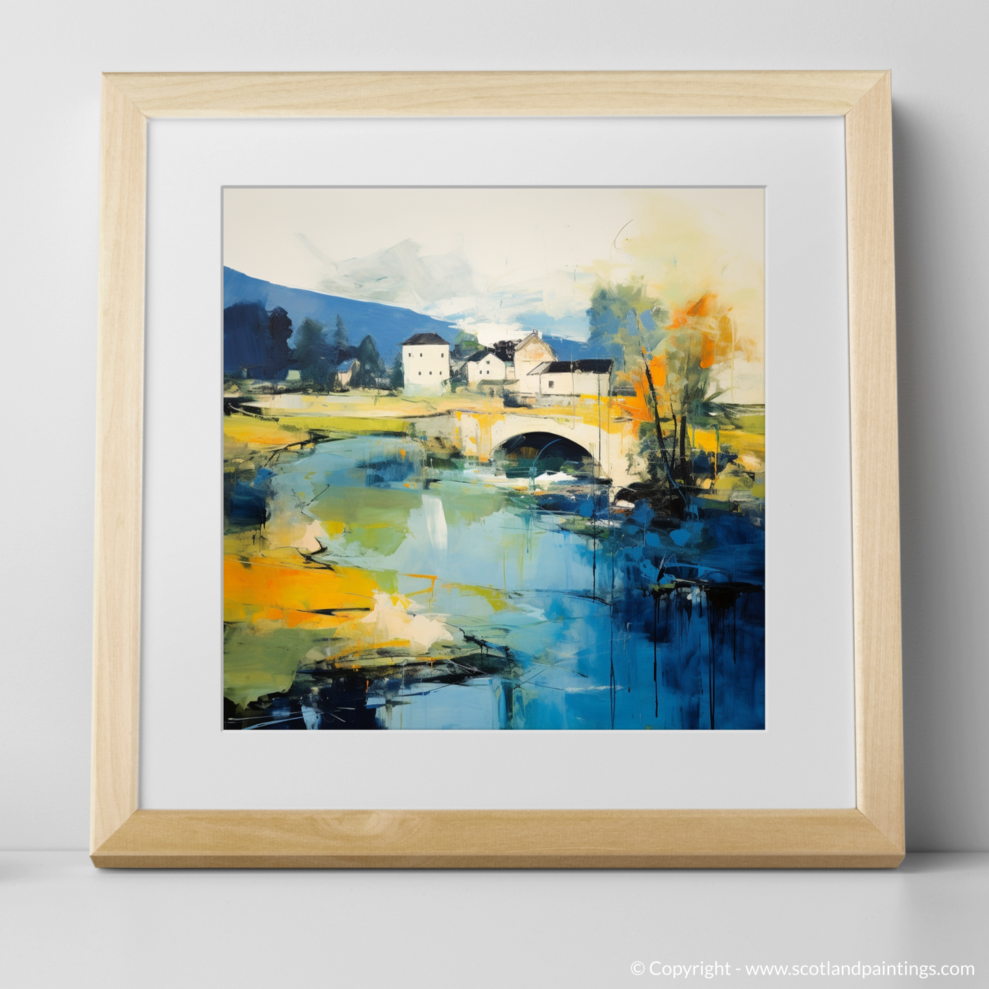 Art Print of River Almond, Edinburgh in summer with a natural frame