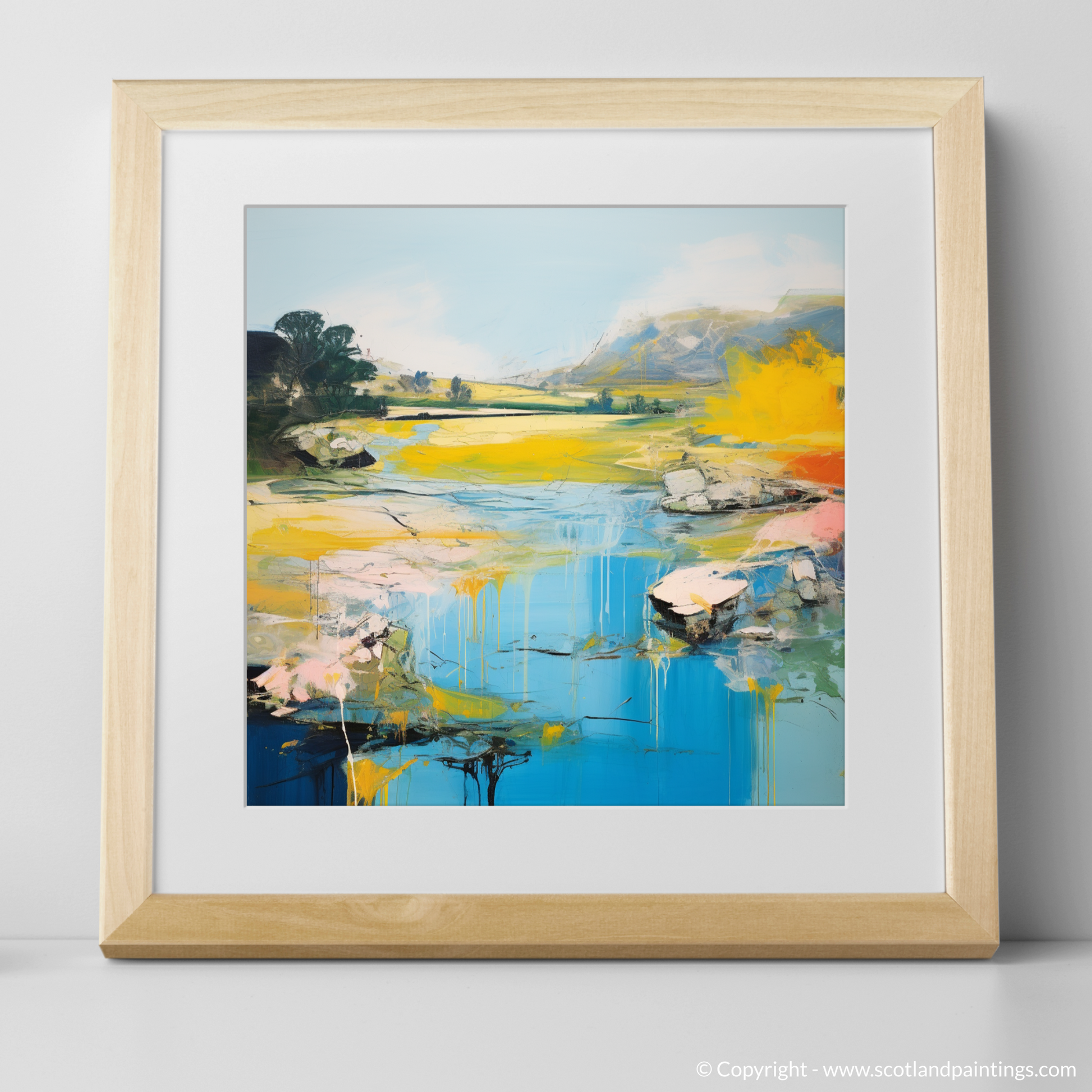 Art Print of River Almond, Edinburgh in summer with a natural frame