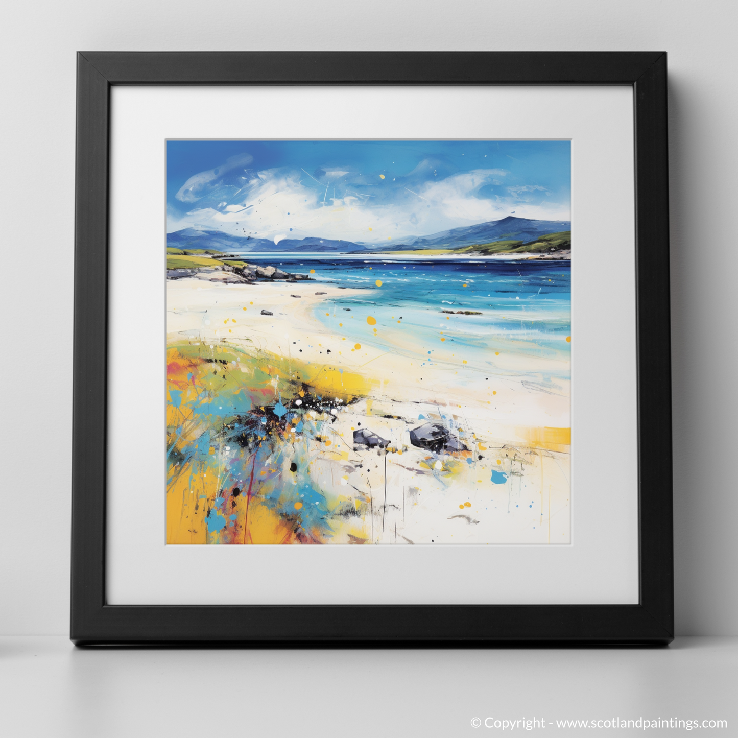 Art Print of Scarista Beach, Isle of Harris in summer with a black frame