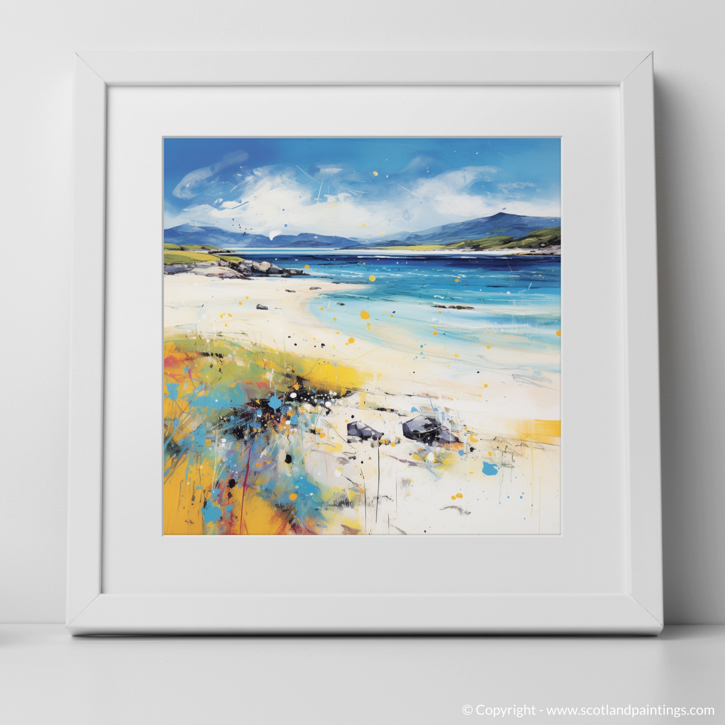 Art Print of Scarista Beach, Isle of Harris in summer with a white frame