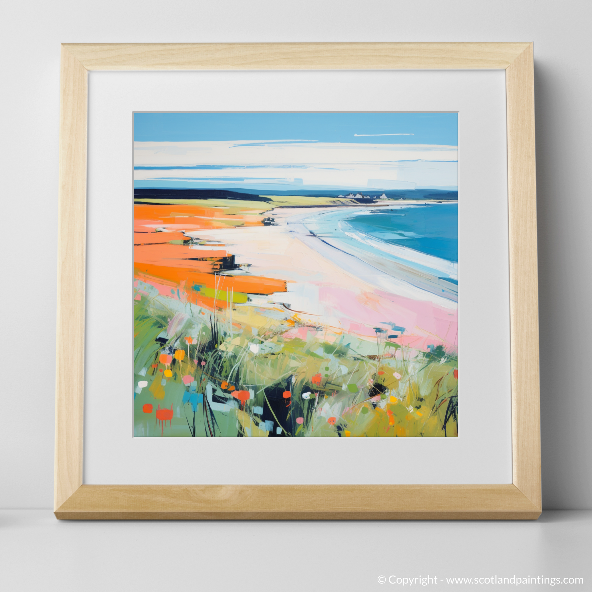 Art Print of Lunan Bay, Angus in summer with a natural frame