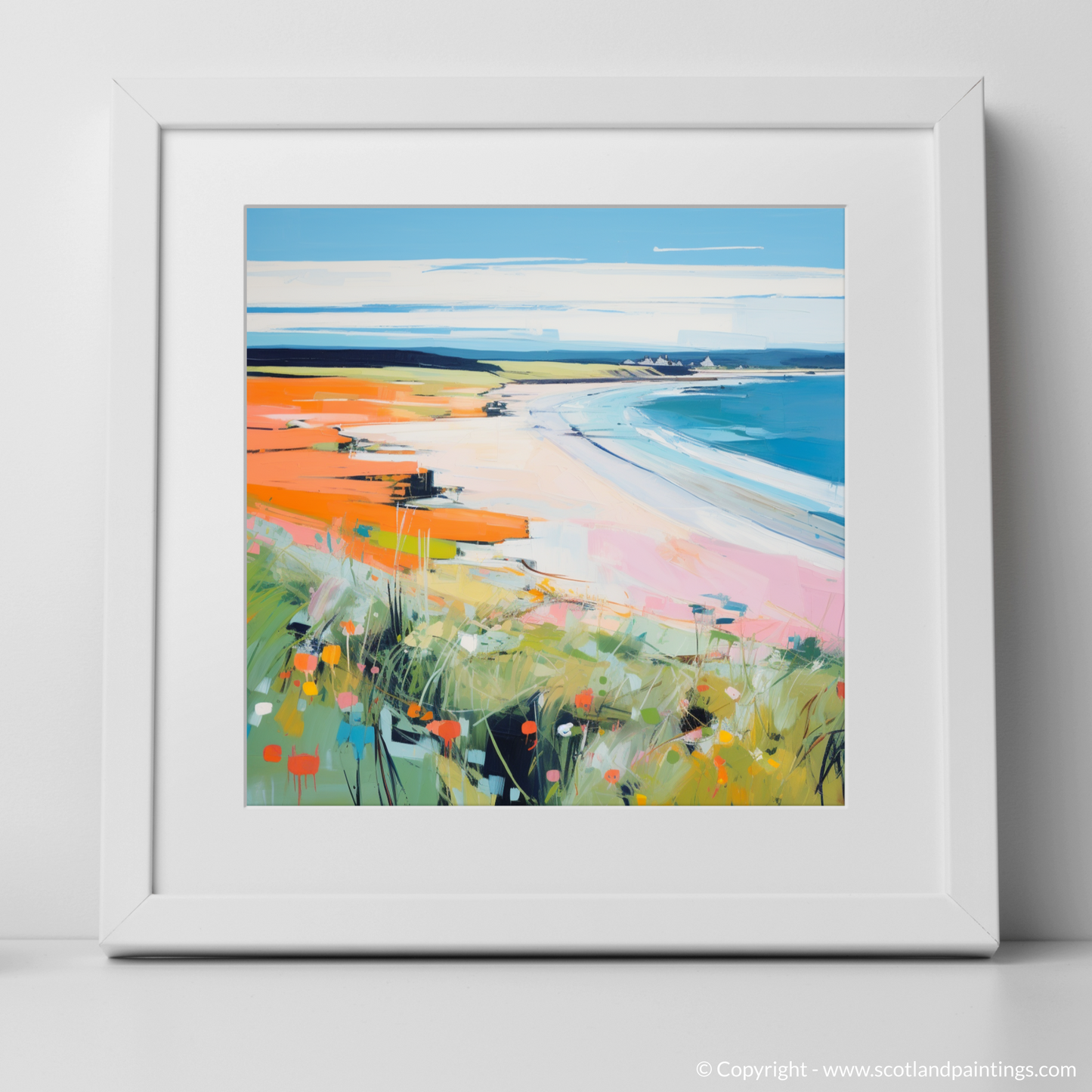 Art Print of Lunan Bay, Angus in summer with a white frame