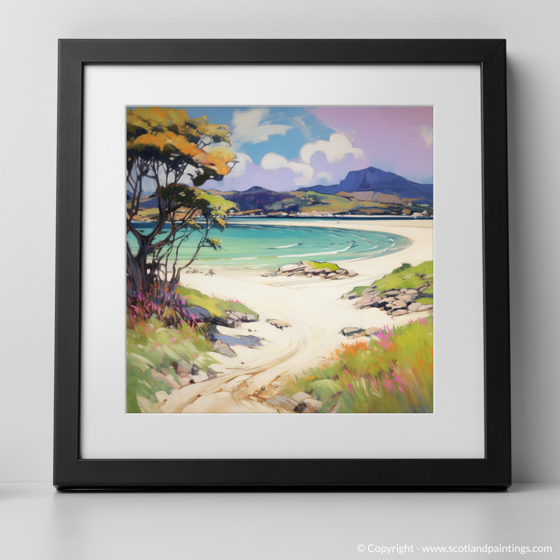 Art Print of Silver Sands of Morar in summer with a black frame