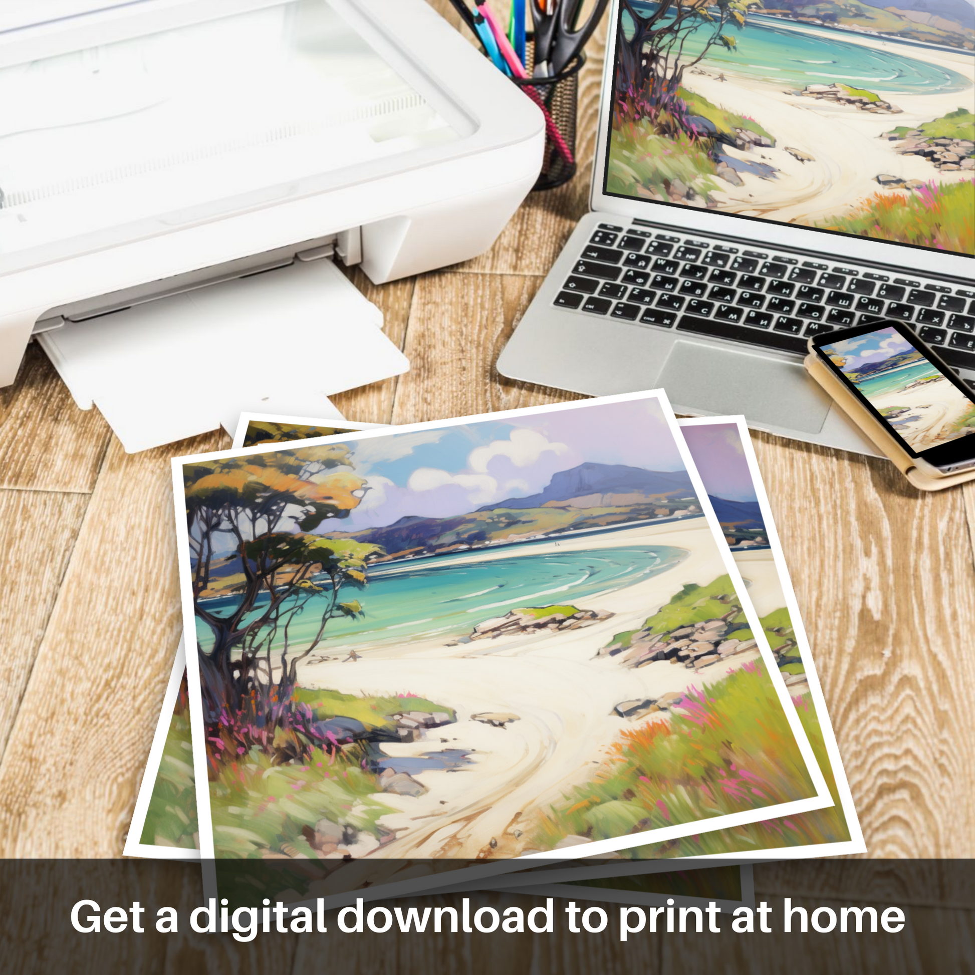 Downloadable and printable picture of Silver Sands of Morar in summer