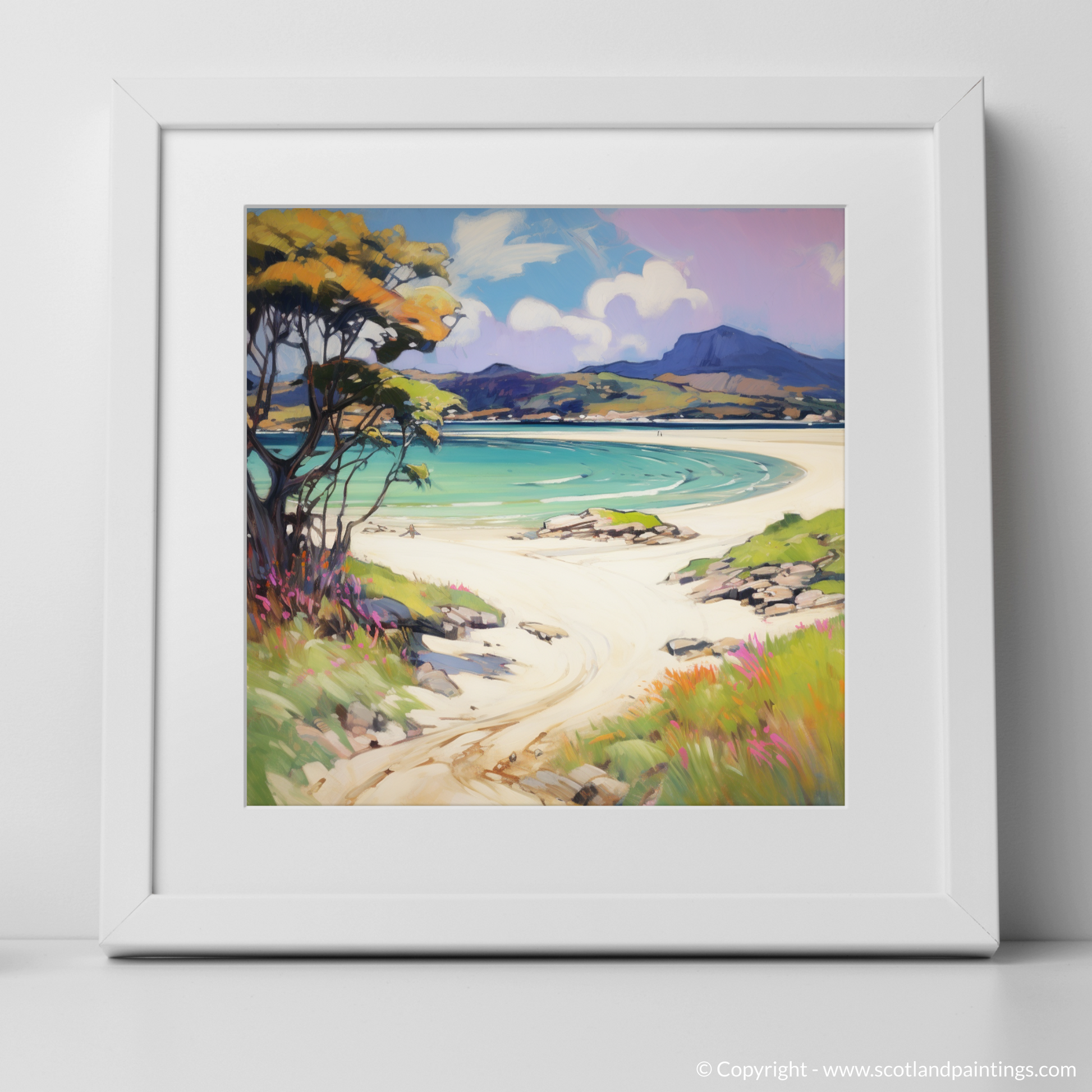Art Print of Silver Sands of Morar in summer with a white frame