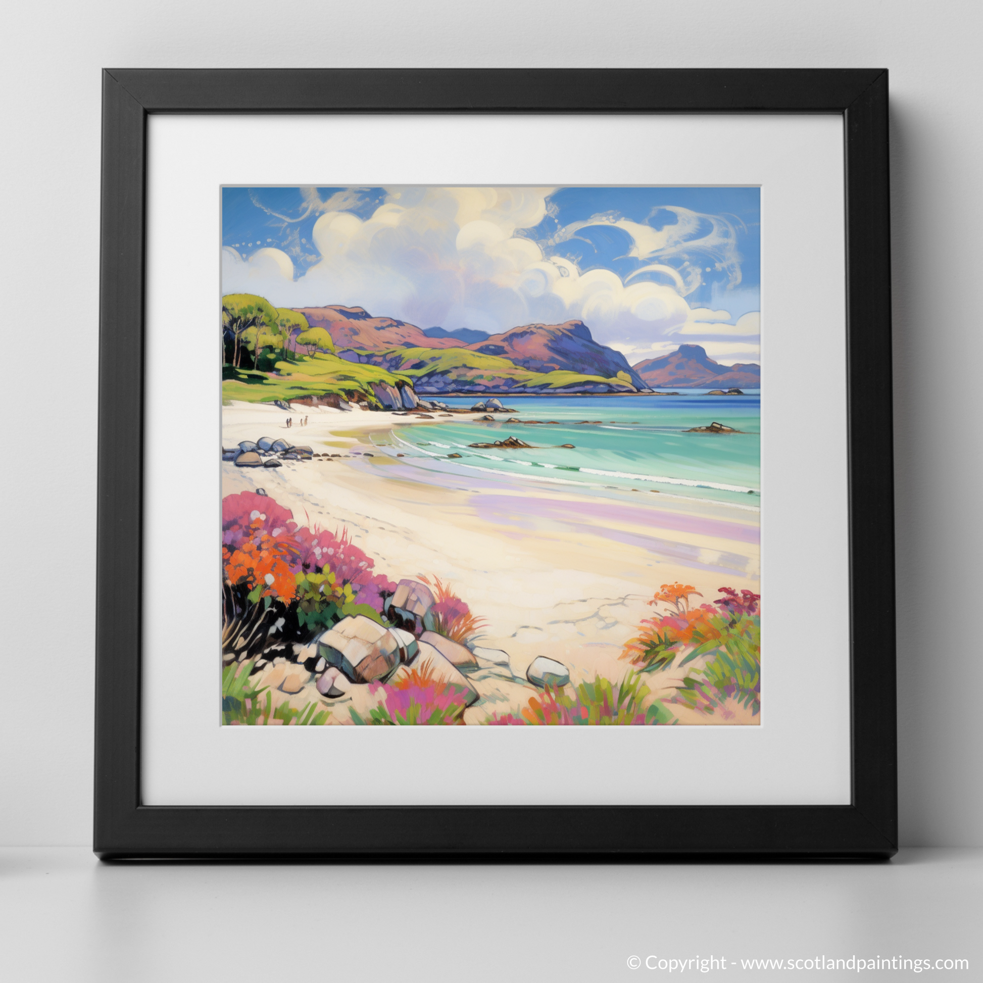 Art Print of Silver Sands of Morar in summer with a black frame