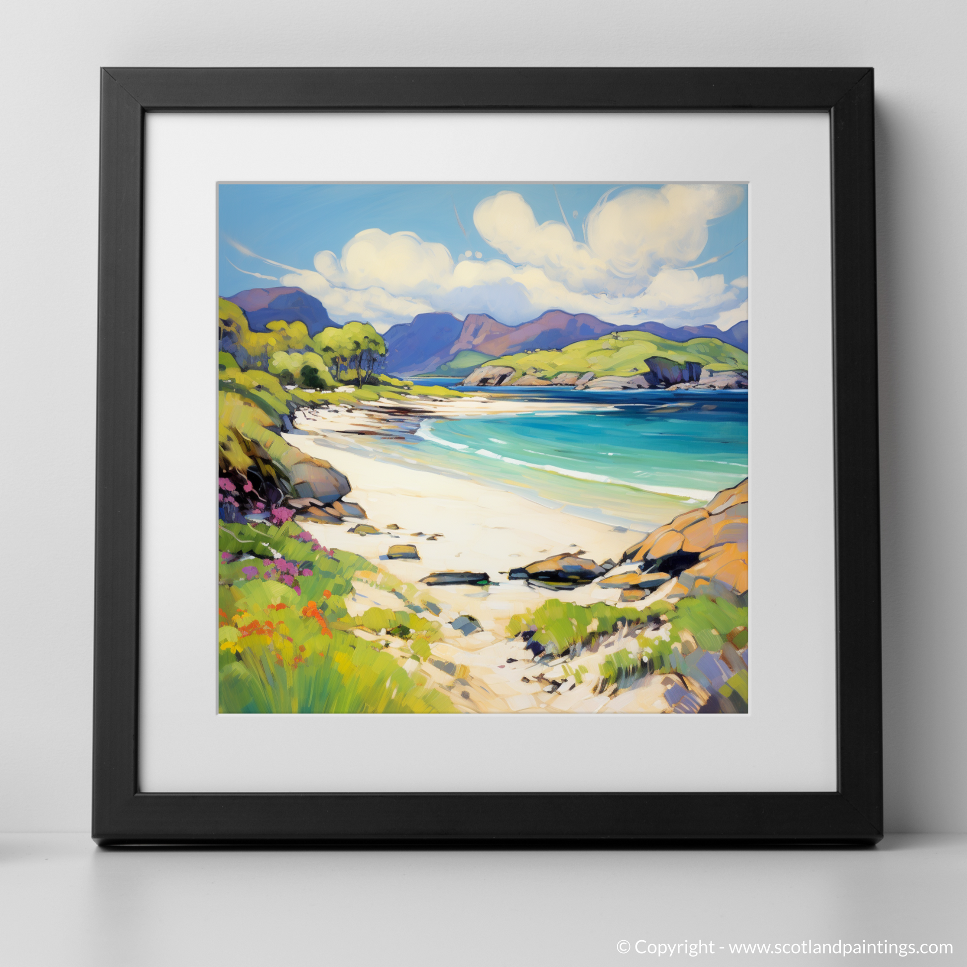 Art Print of Silver Sands of Morar in summer with a black frame