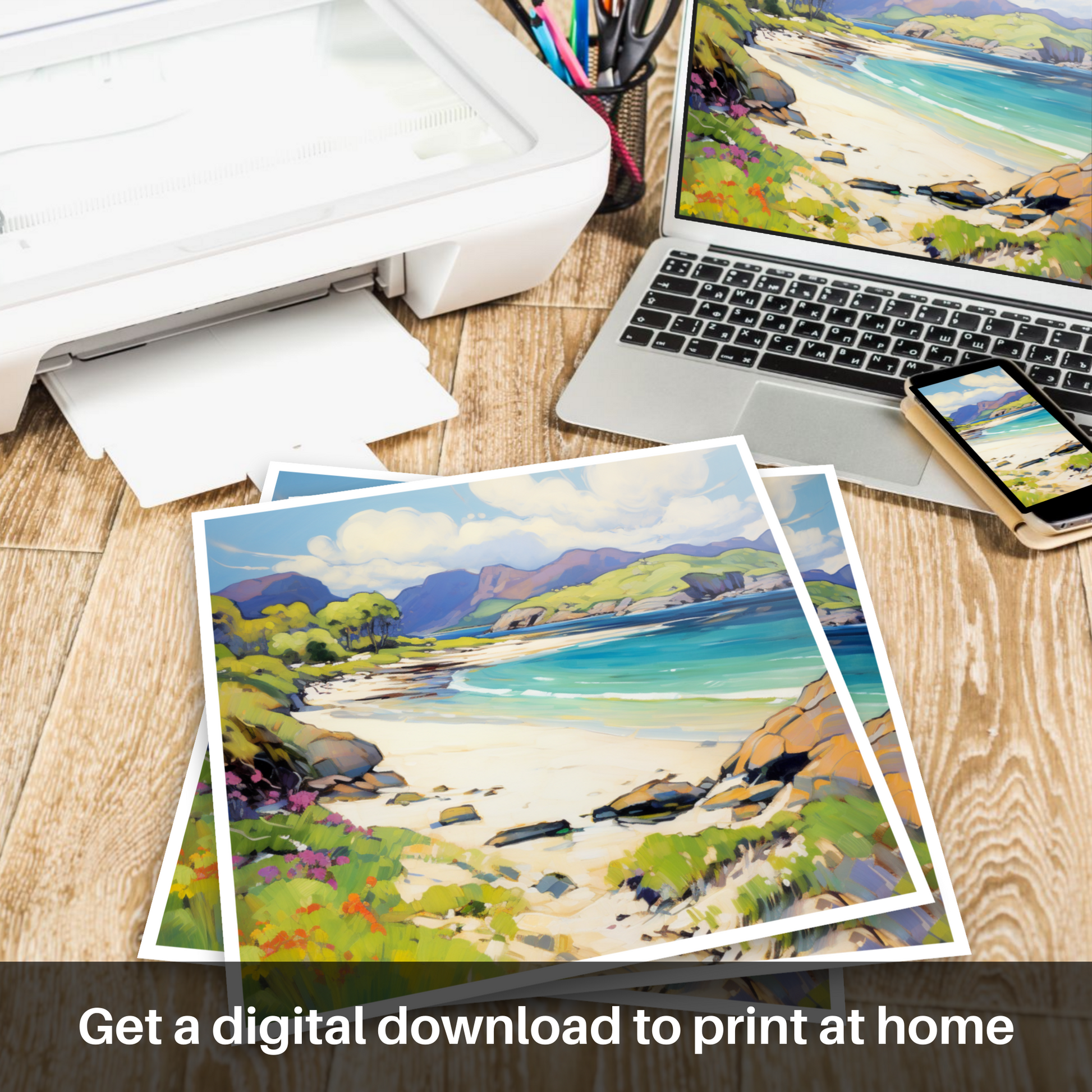 Downloadable and printable picture of Silver Sands of Morar in summer