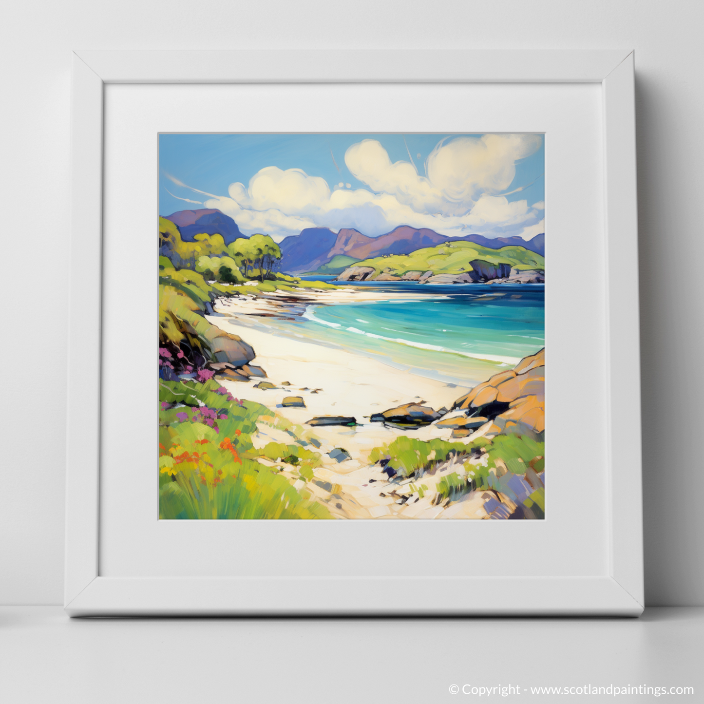 Art Print of Silver Sands of Morar in summer with a white frame