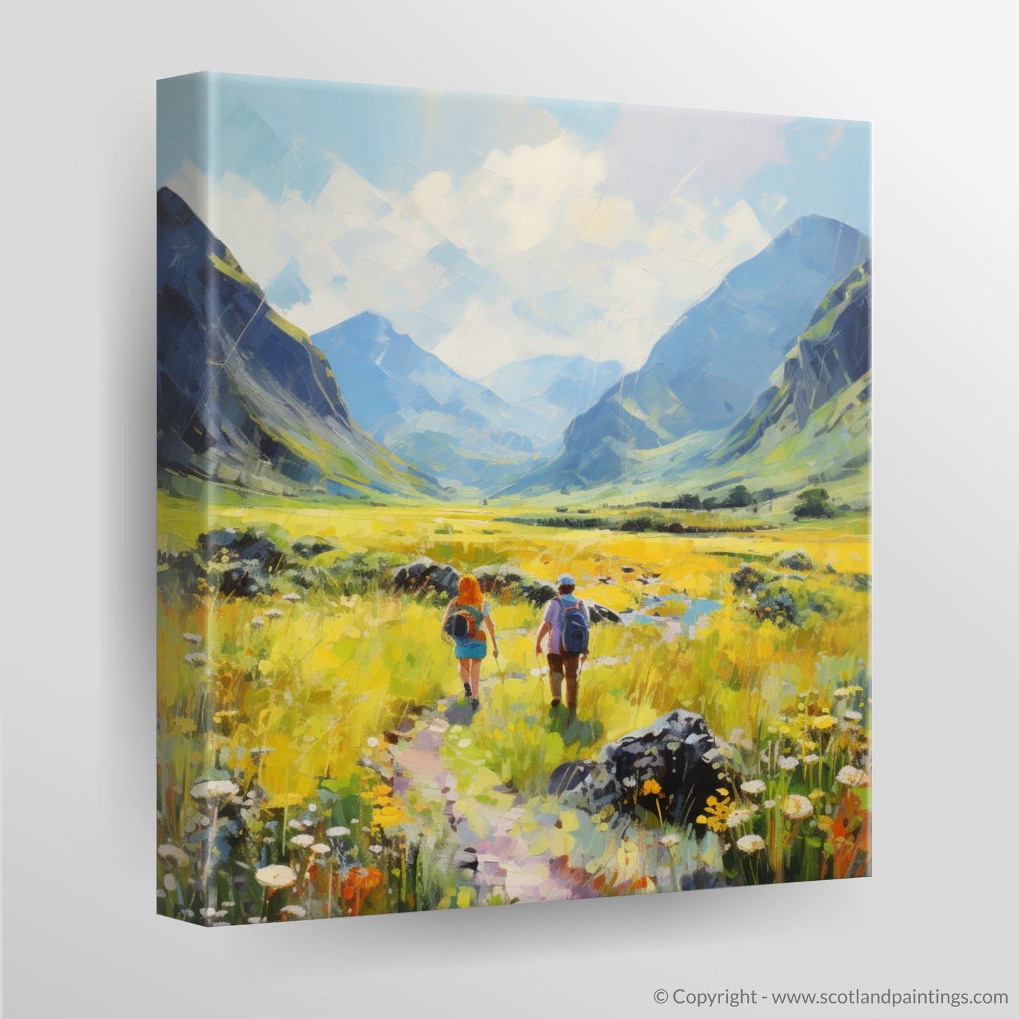 Canvas Print of Walkers in Glencoe during summer