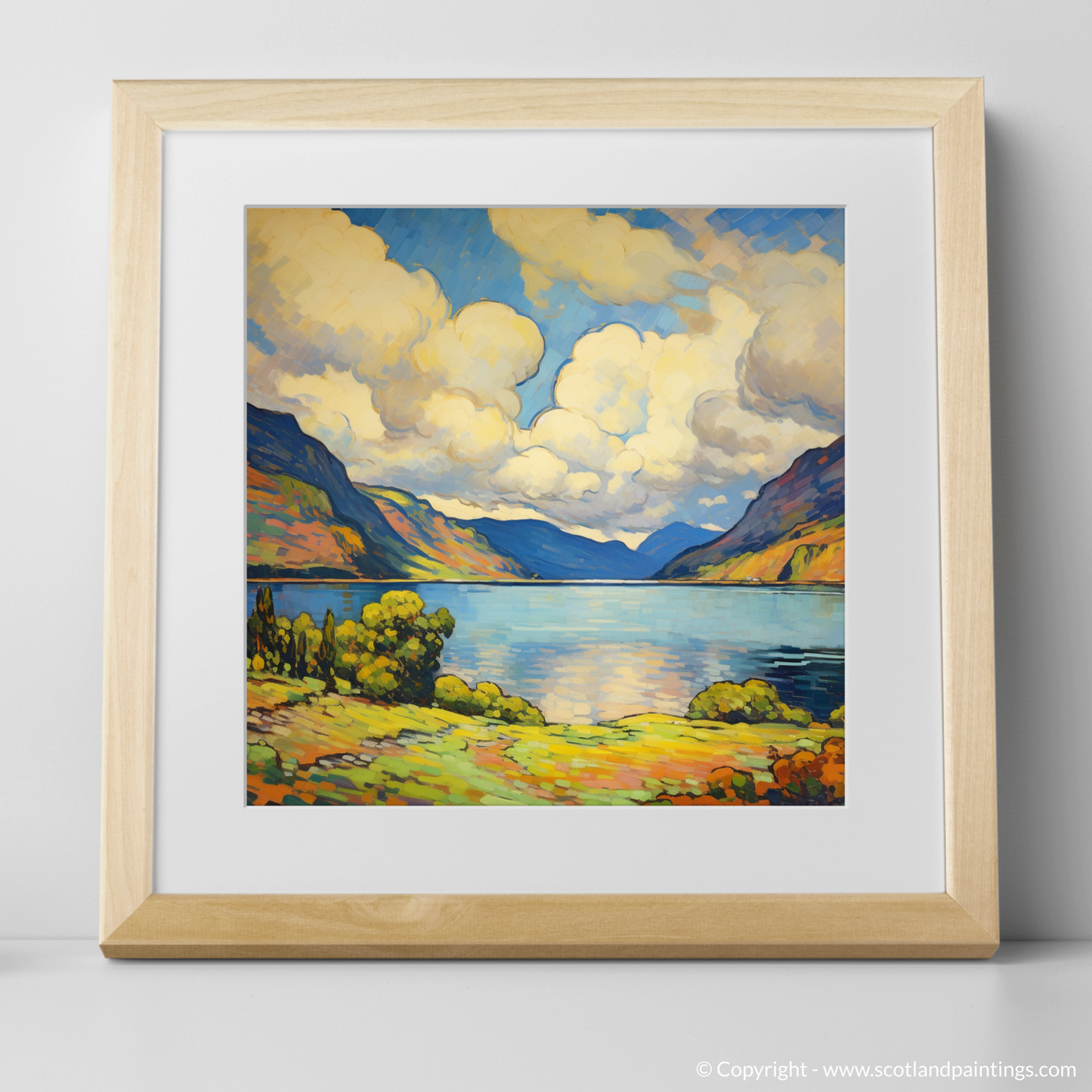 Painting and Art Print of Loch Ness, Highlands in summer. Vibrant Highland Summer: A Fauvist Rendition of Loch Ness.