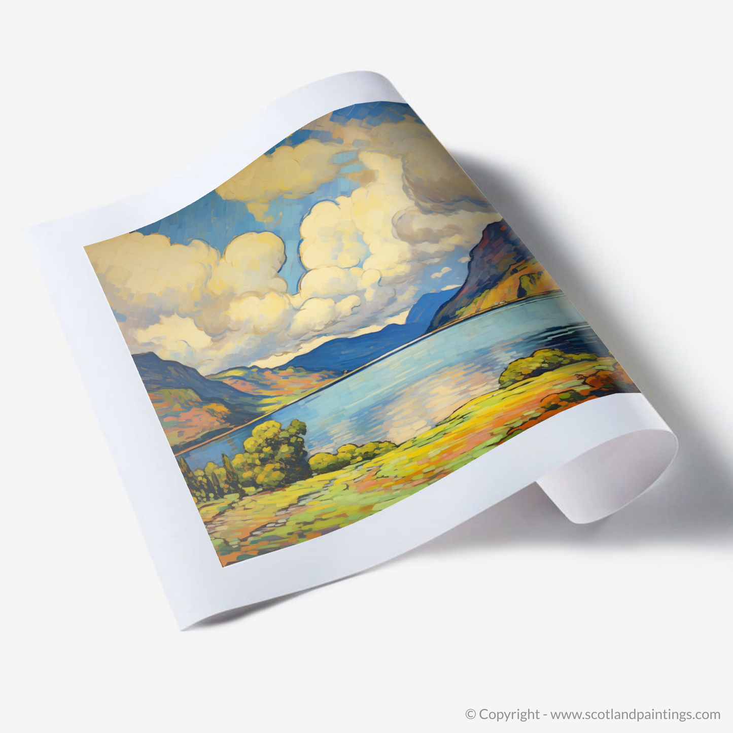 Painting and Art Print of Loch Ness, Highlands in summer. Vibrant Highland Summer: A Fauvist Rendition of Loch Ness.