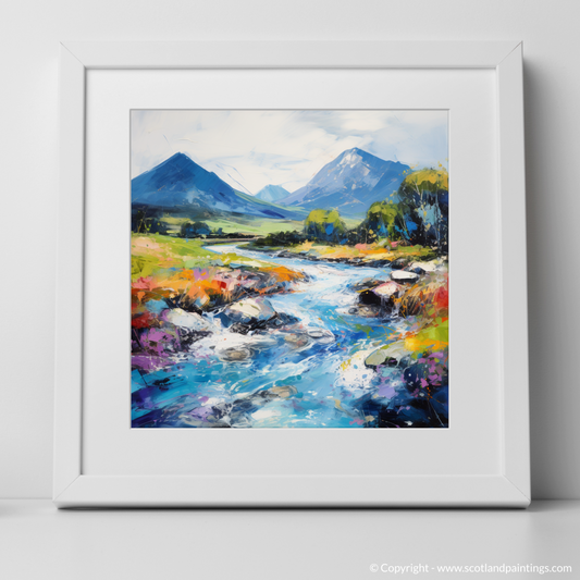 Art Print of River Etive, Argyll and Bute in summer with a white frame