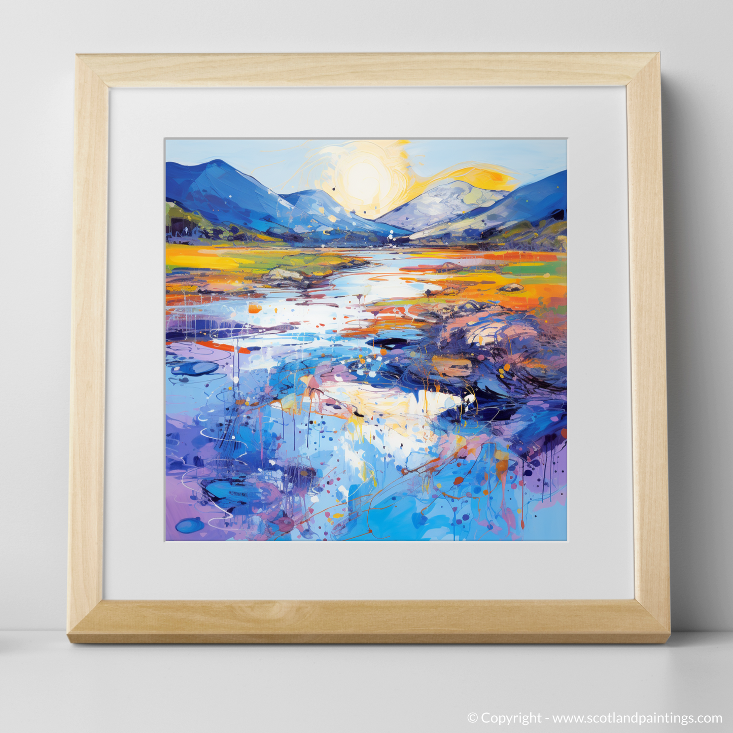 Art Print of River Etive, Argyll and Bute in summer with a natural frame