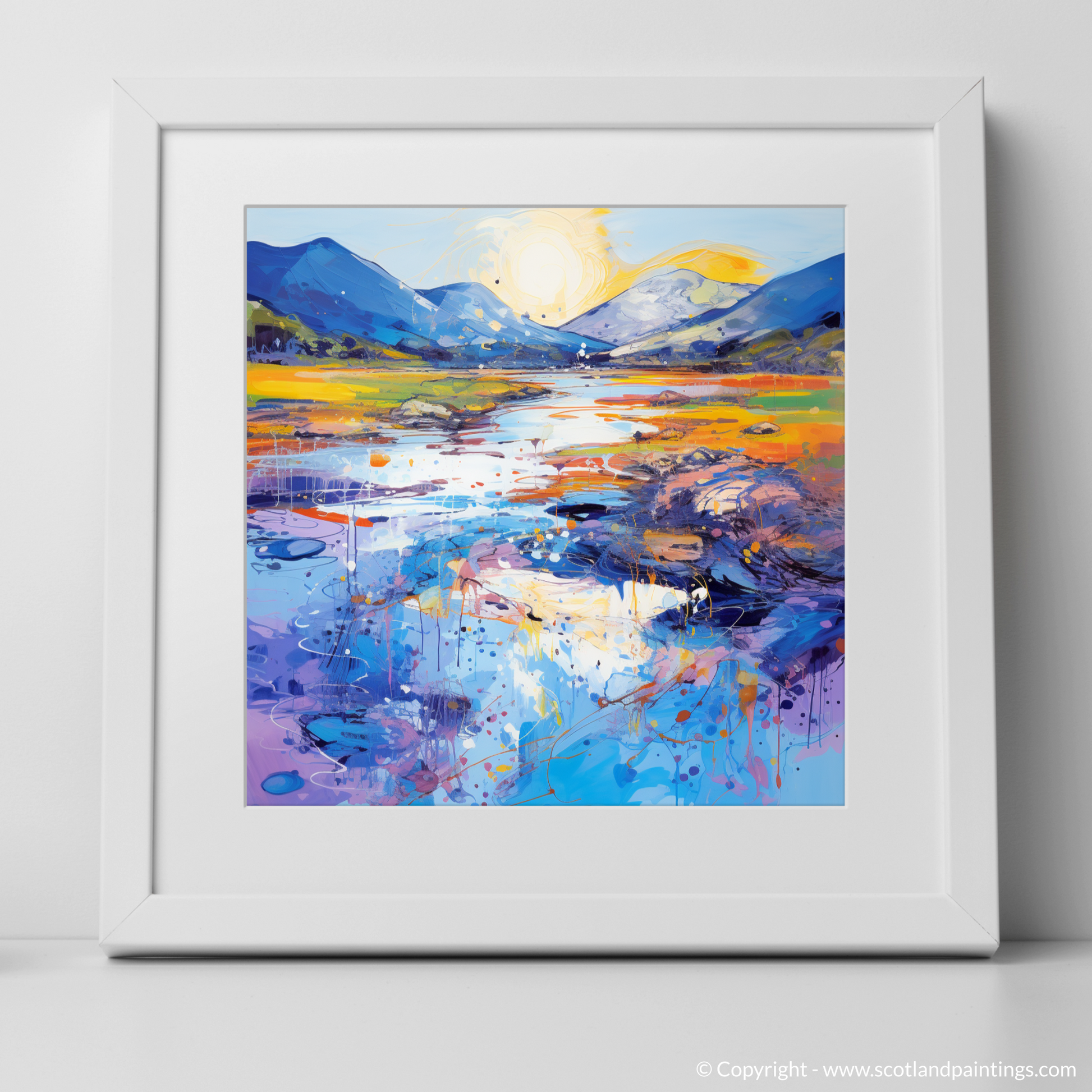 Art Print of River Etive, Argyll and Bute in summer with a white frame