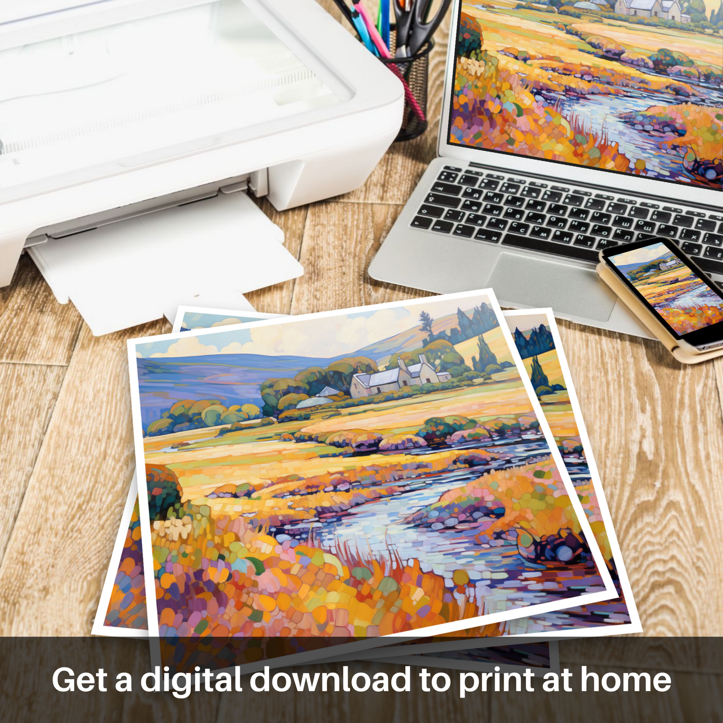 Downloadable and printable picture of Glenlivet, Moray in summer