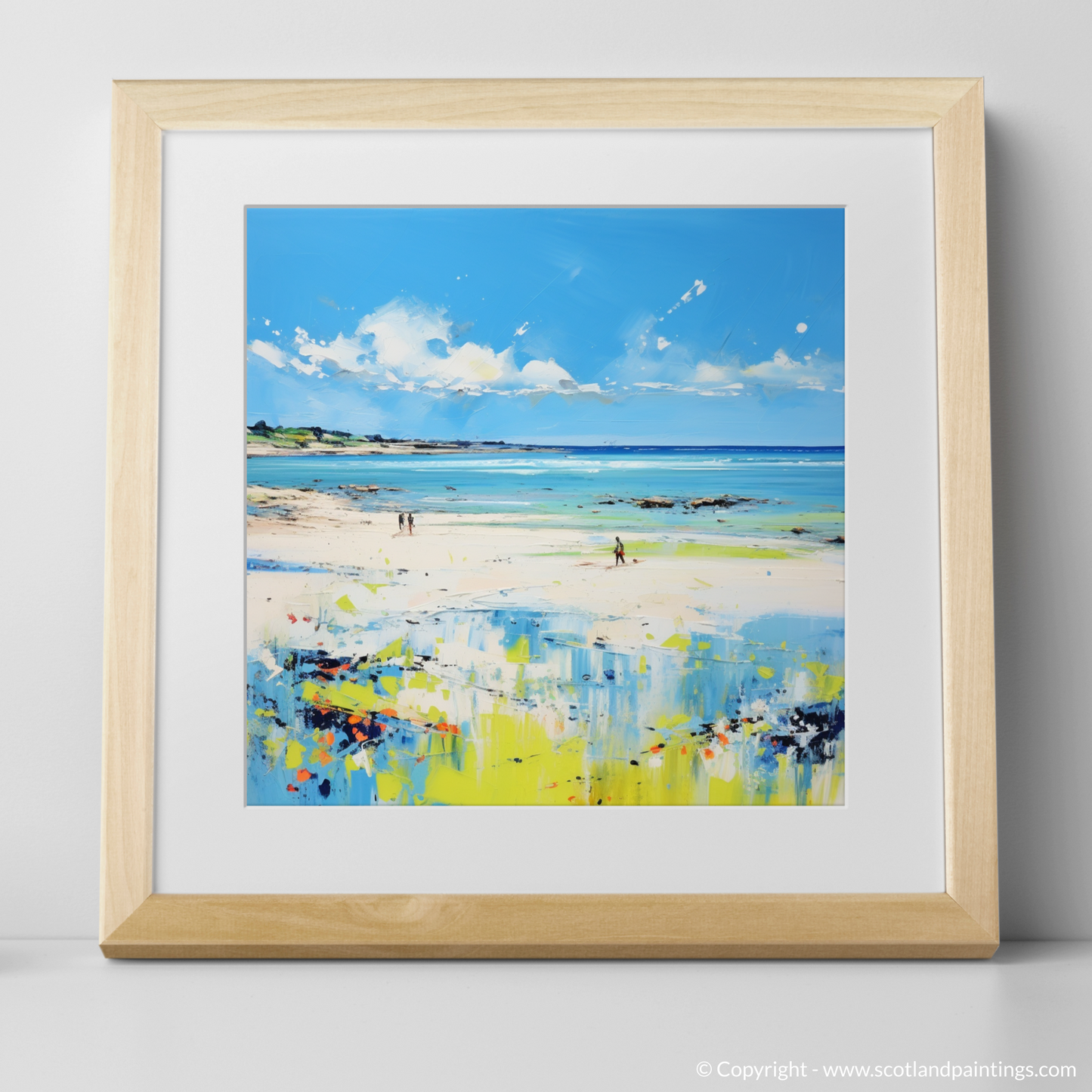 Art Print of Longniddry Beach, East Lothian in summer with a natural frame