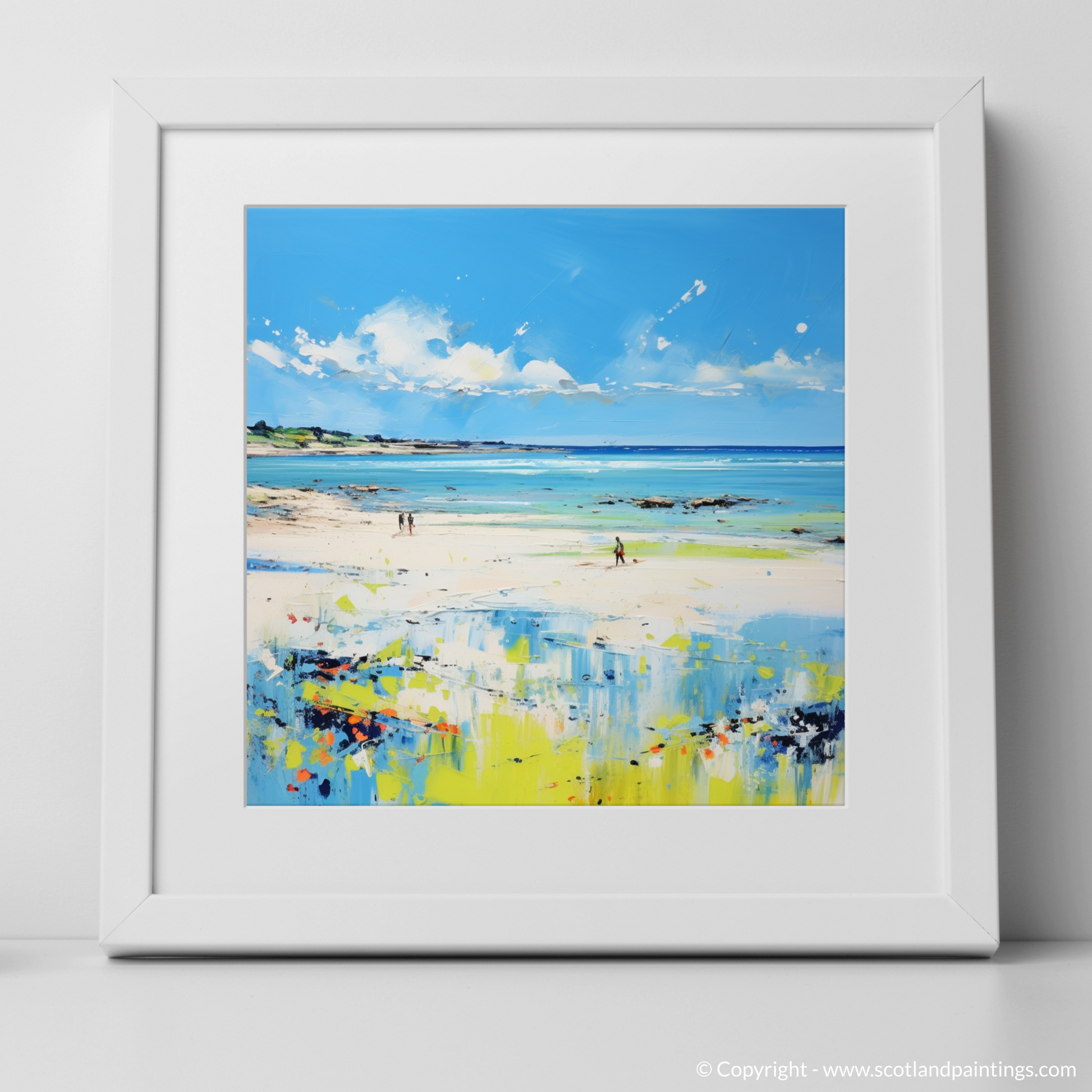 Art Print of Longniddry Beach, East Lothian in summer with a white frame