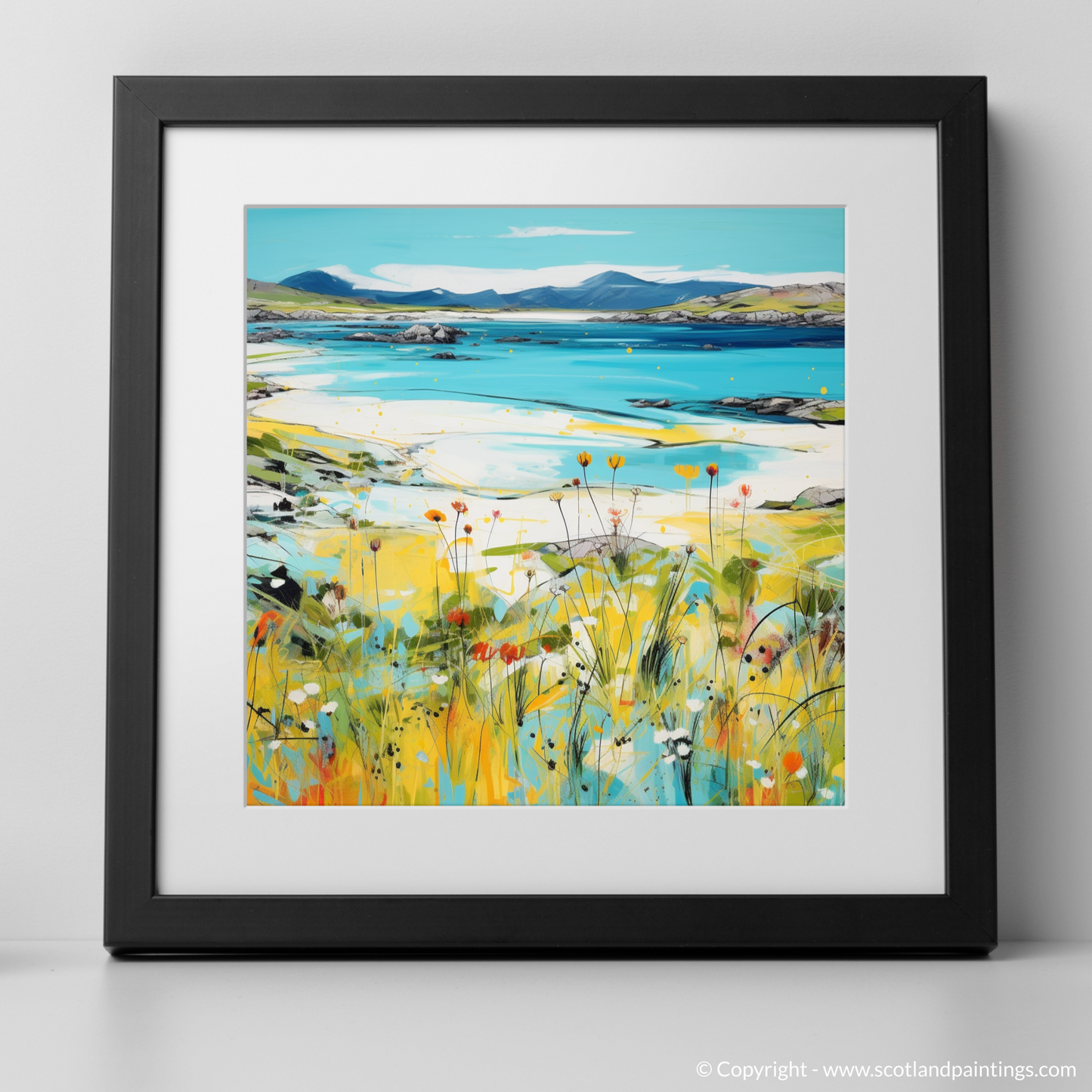 Art Print of Isle of Harris, Outer Hebrides in summer with a black frame