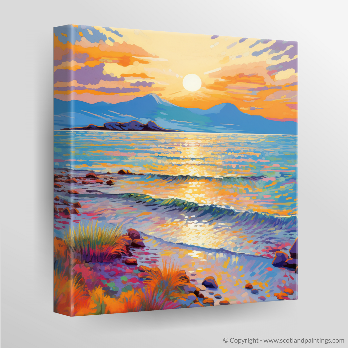 Painting and Art Print of Isle of Arran, Firth of Clyde in summer. Sunset Serenade over Isle of Arran.