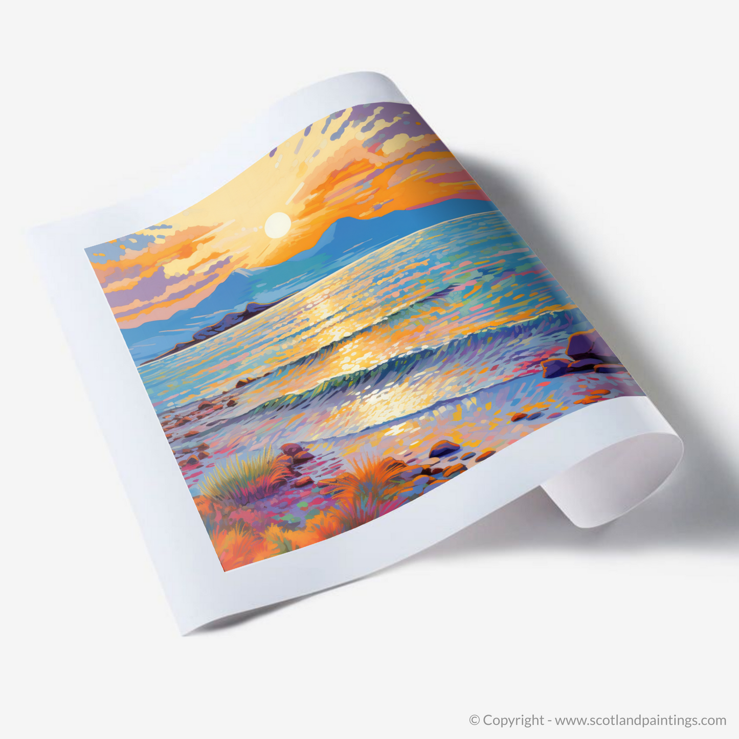 Painting and Art Print of Isle of Arran, Firth of Clyde in summer. Sunset Serenade over Isle of Arran.