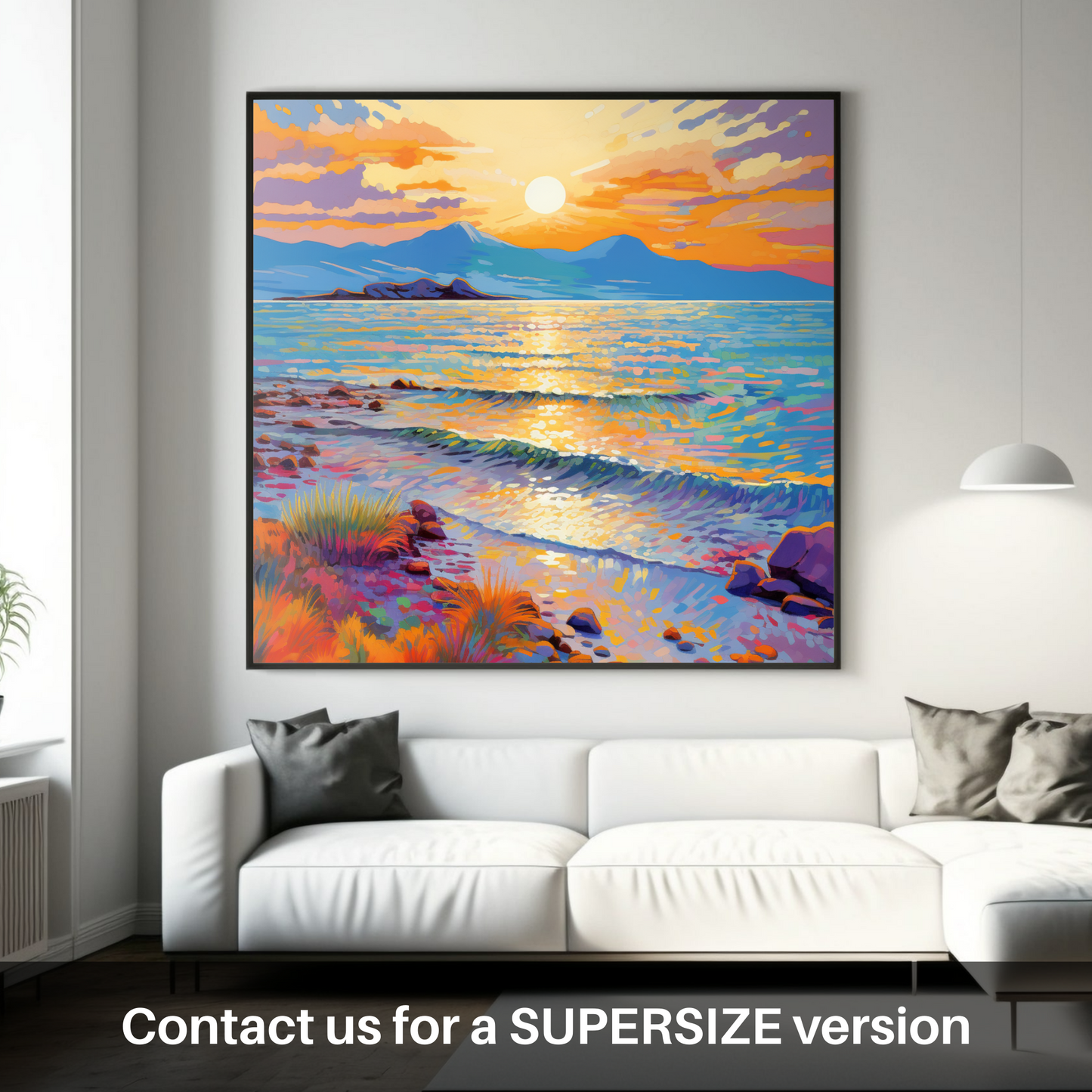 Painting and Art Print of Isle of Arran, Firth of Clyde in summer. Sunset Serenade over Isle of Arran.