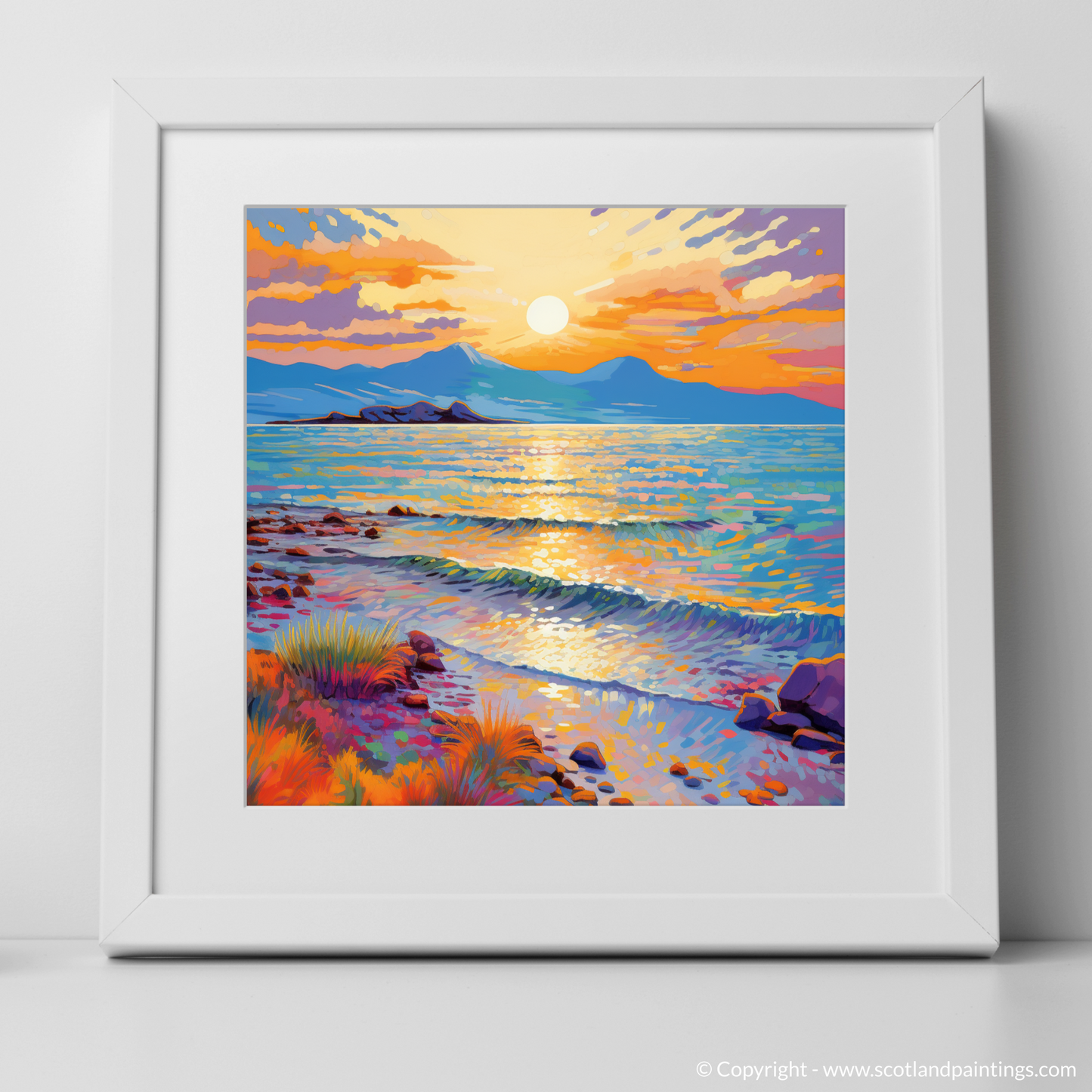 Painting and Art Print of Isle of Arran, Firth of Clyde in summer. Sunset Serenade over Isle of Arran.