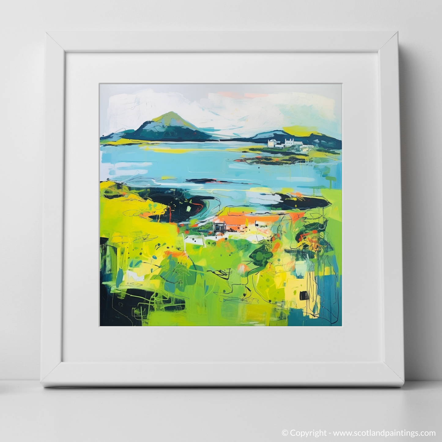 Art Print of Isle of Ulva, Inner Hebrides in summer with a white frame