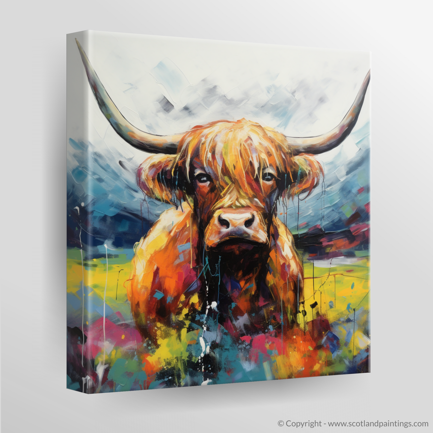 Highland Summer Symphony: An Abstract Highland Cow in Glencoe