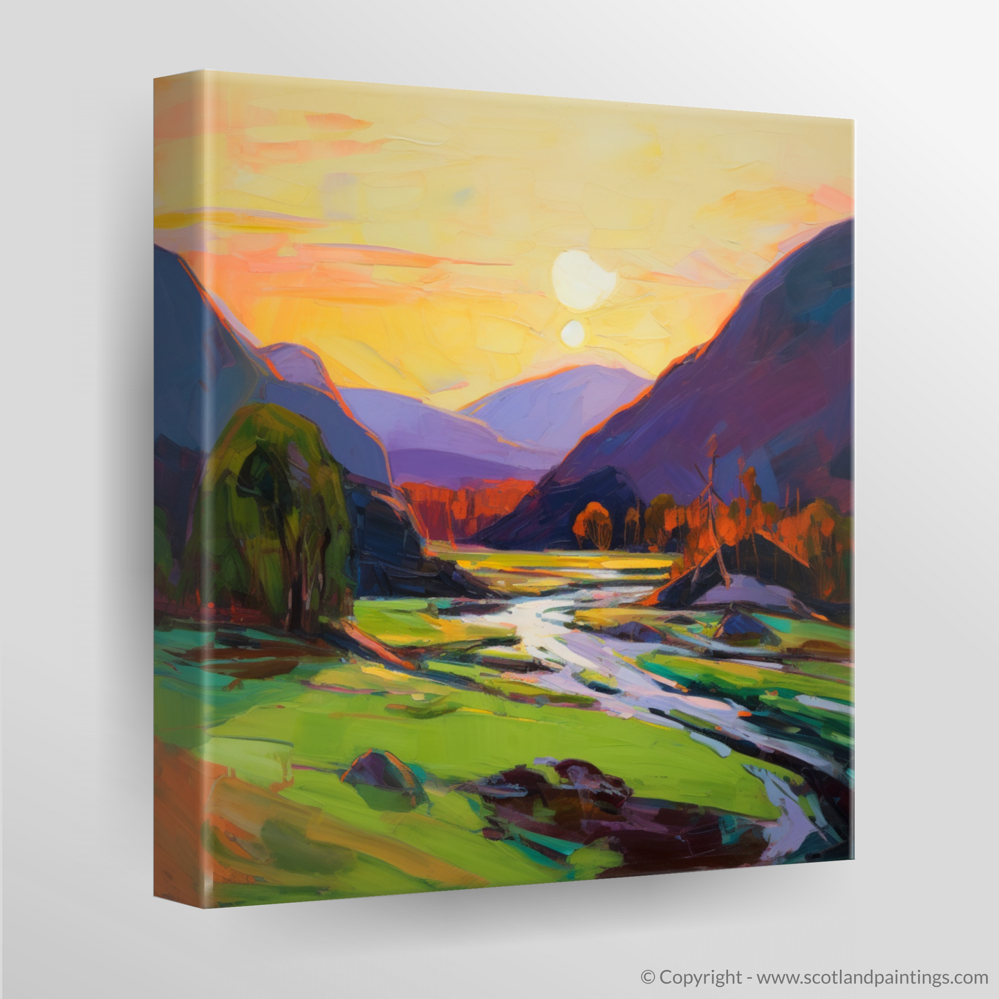 Verdant Glen at Sunset: An Expressionist Ode to Glencoe's Enchantment