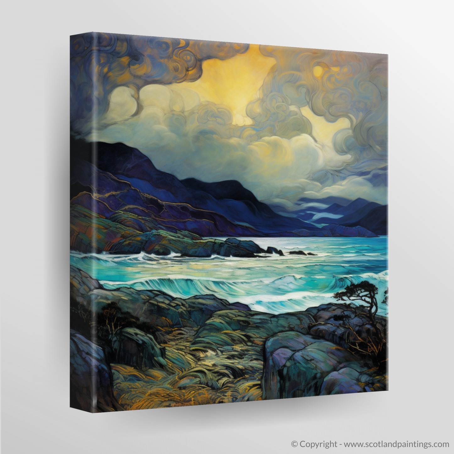 Stormy Elegance of Langamull Bay: An Art Nouveau Tribute