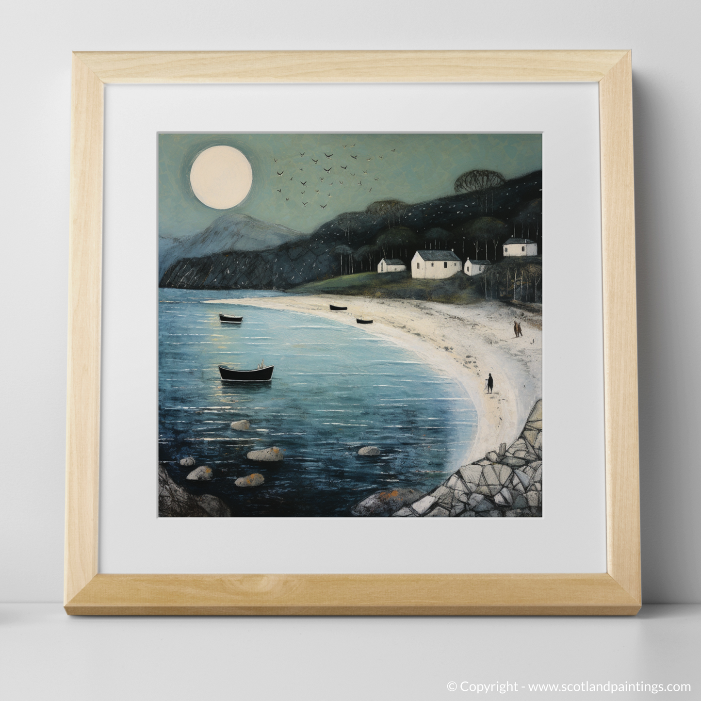 Calgary Bay Serenity: A Naive Art Tribute to Scottish Shores