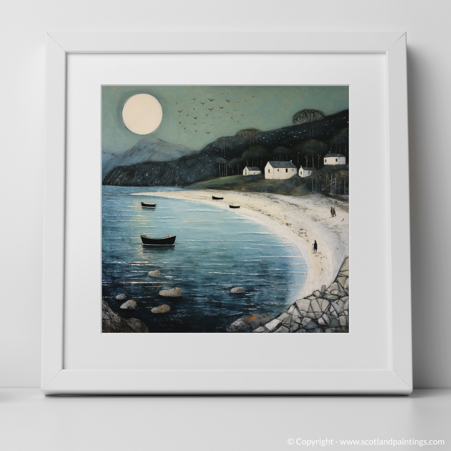 Calgary Bay Serenity: A Naive Art Tribute to Scottish Shores