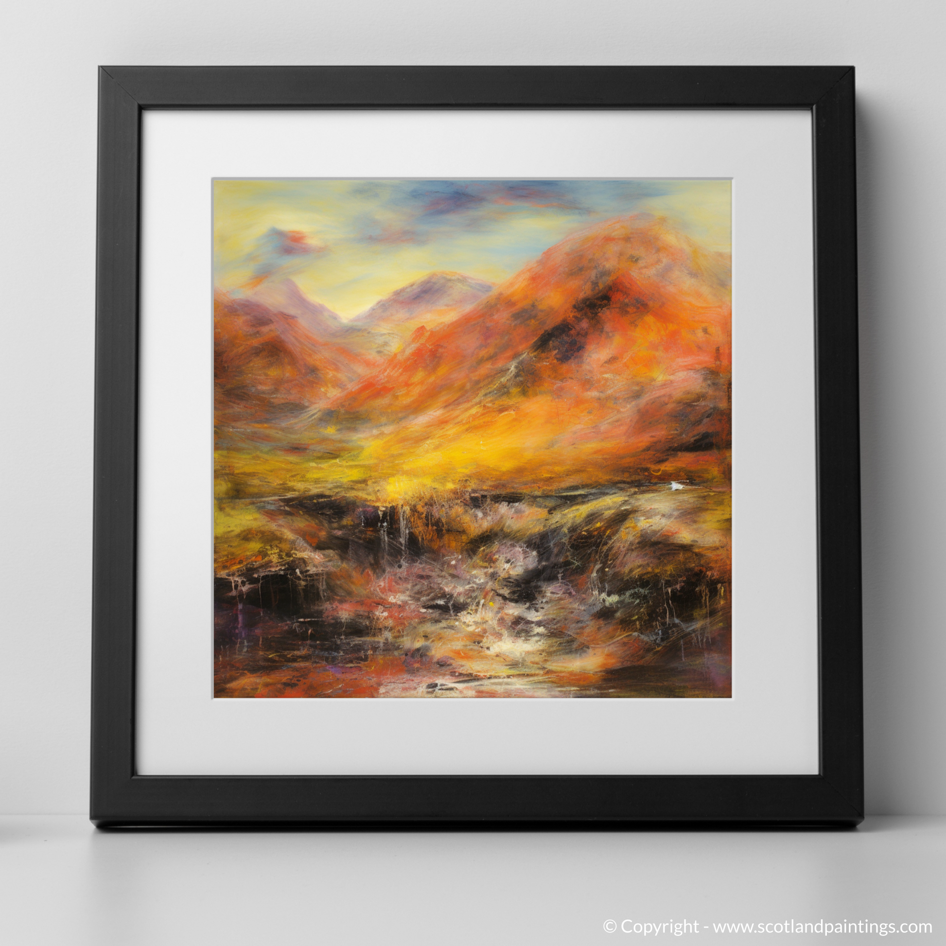 Art Print of Walker crossing River Coe in Glencoe with a black frame