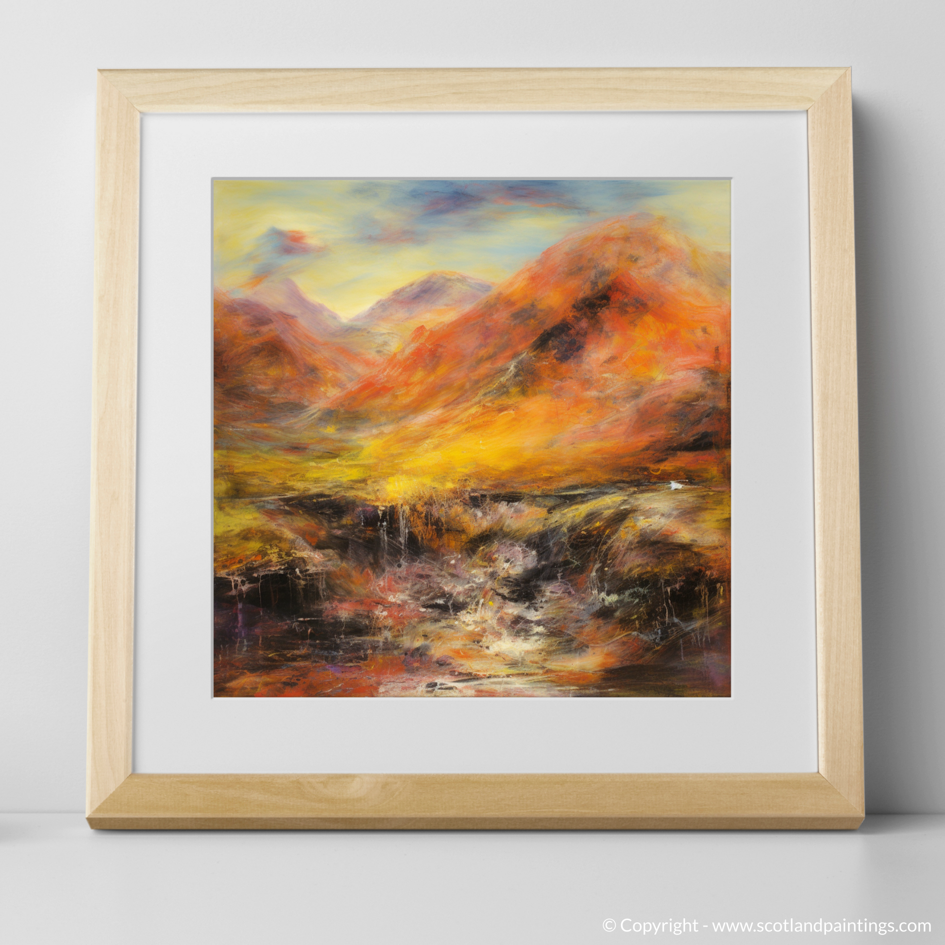 Art Print of Walker crossing River Coe in Glencoe with a natural frame