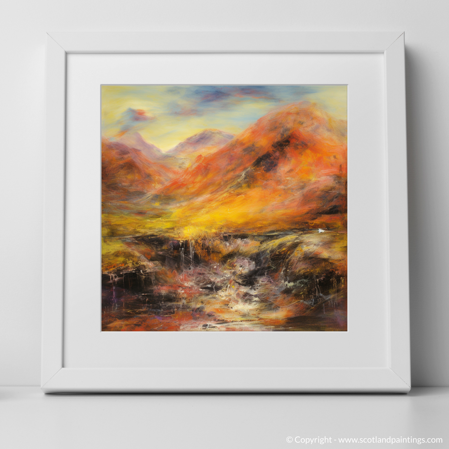 Art Print of Walker crossing River Coe in Glencoe with a white frame