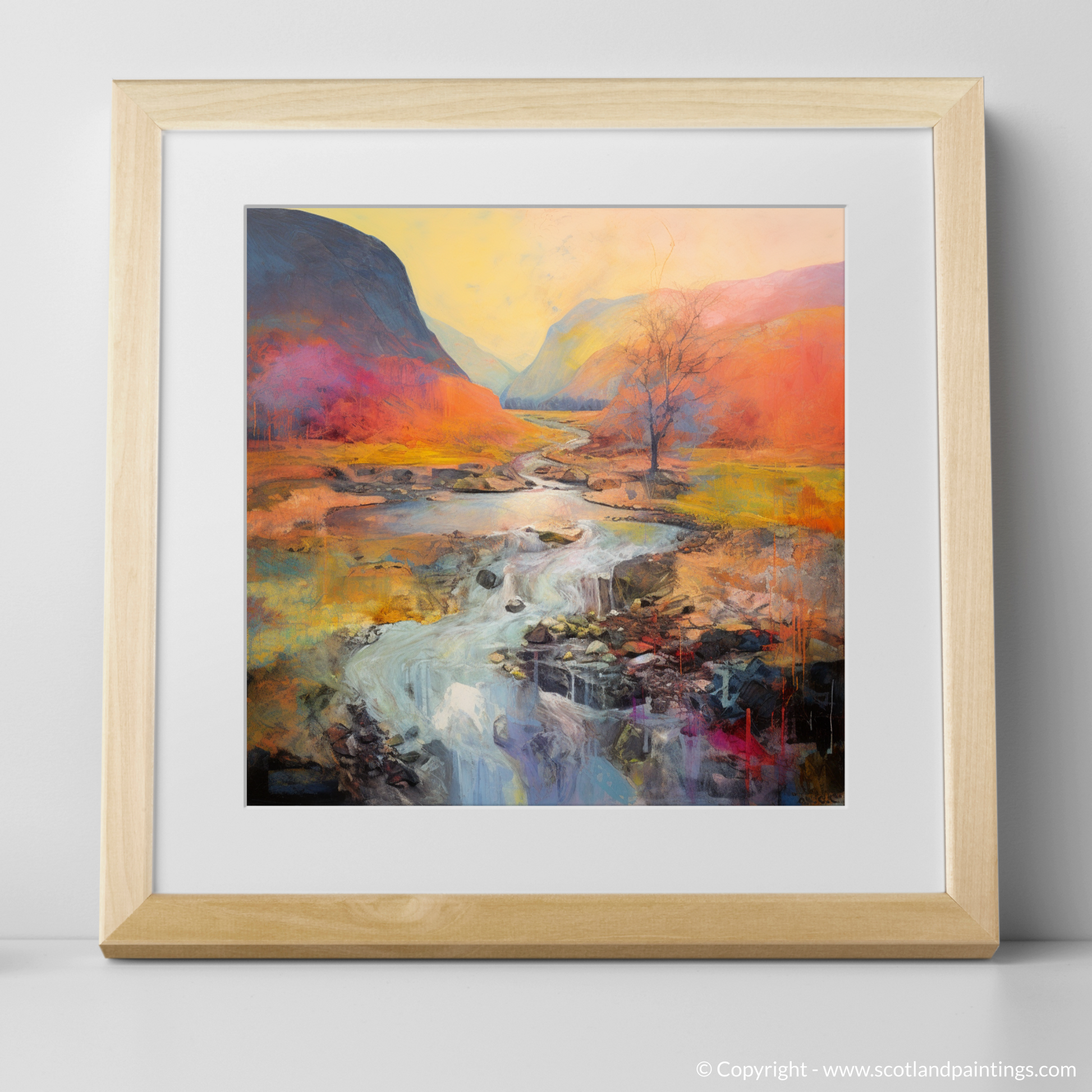 Art Print of Walker crossing River Coe in Glencoe with a natural frame