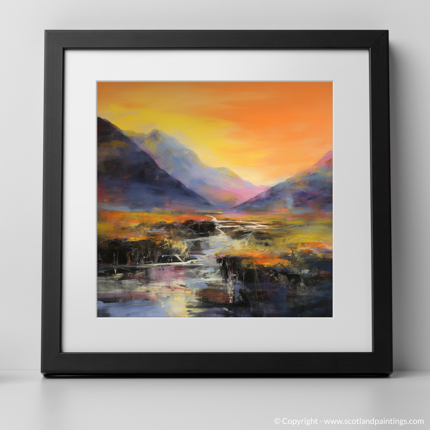 Art Print of Walker crossing River Coe in Glencoe with a black frame